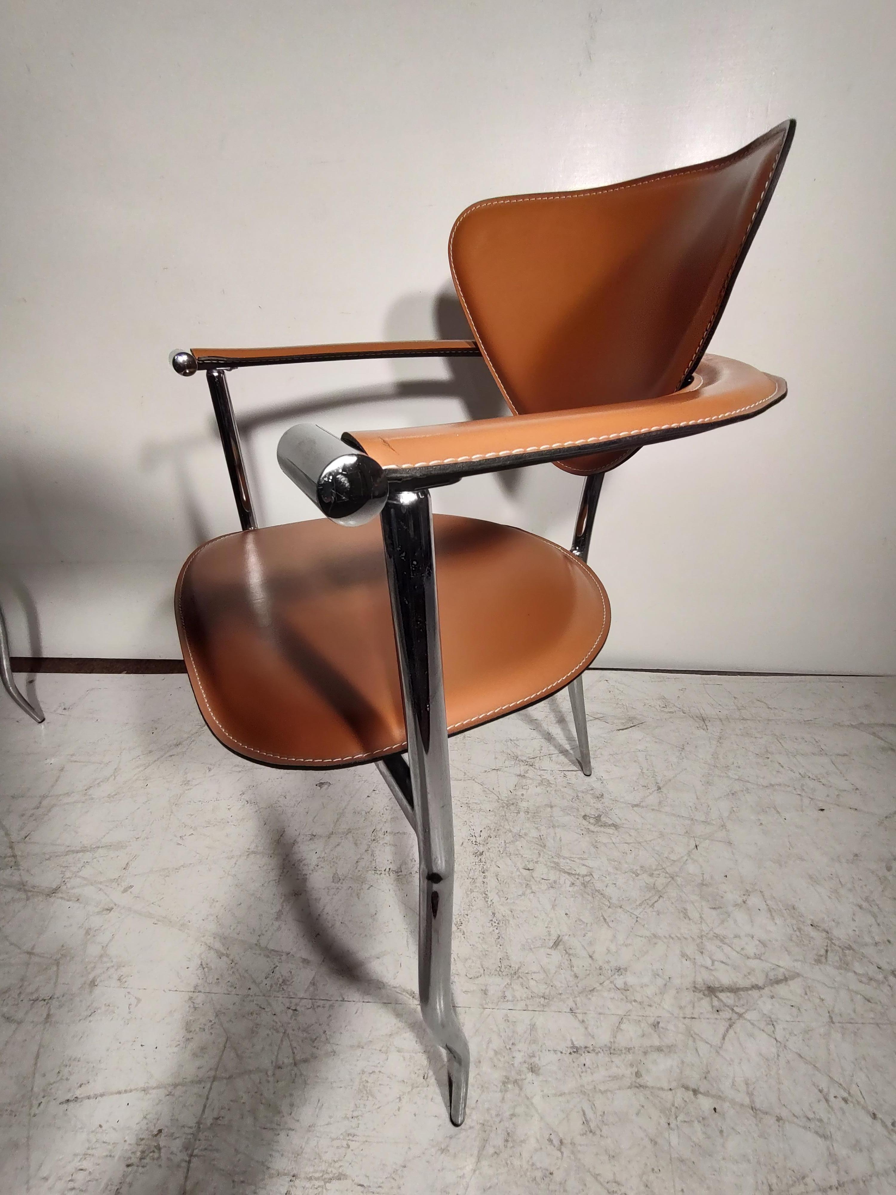 Late 20th Century Mid Century Modern Set of 8 Arrben Marilyn Stiletto Leather Dining Chairs Italy
