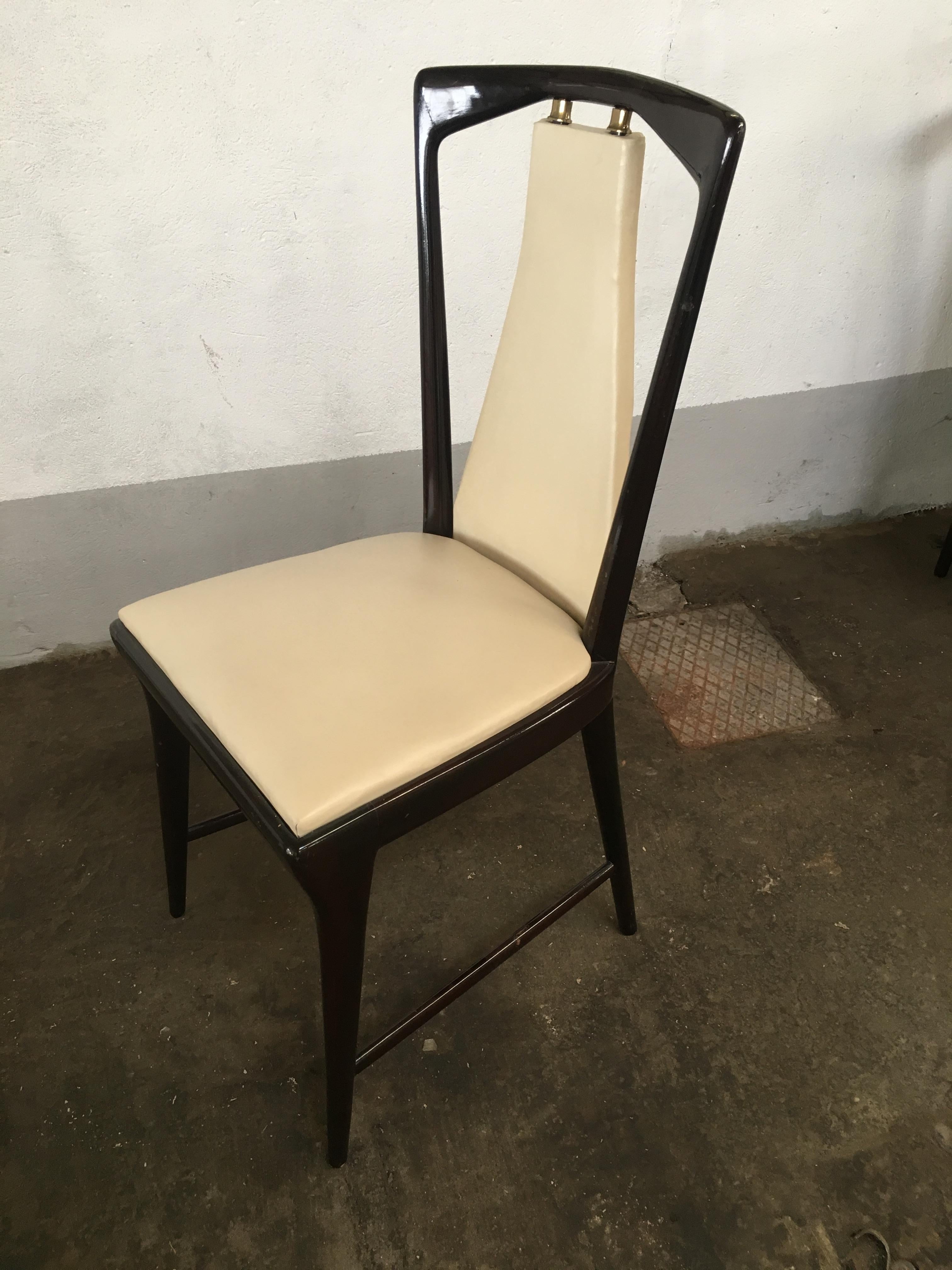Mid-Century Modern Set of 8 Borsani Mahogany and Faux Leather Italian Chairs 2