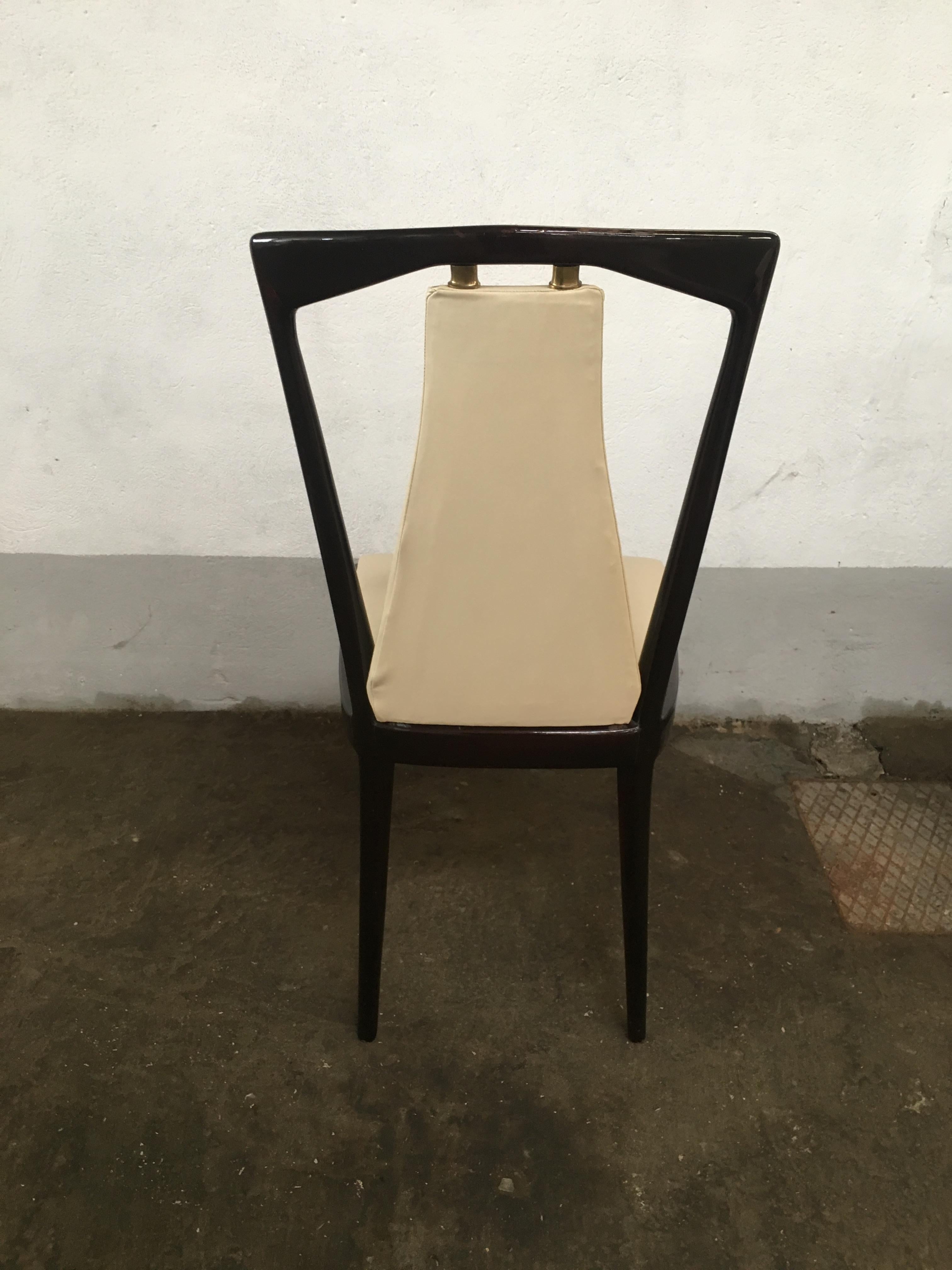 Mid-Century Modern Set of 8 Borsani Mahogany and Faux Leather Italian Chairs 3
