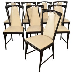 Mid-Century Modern Set of 8 Borsani Mahogany and Faux Leather Italian Chairs