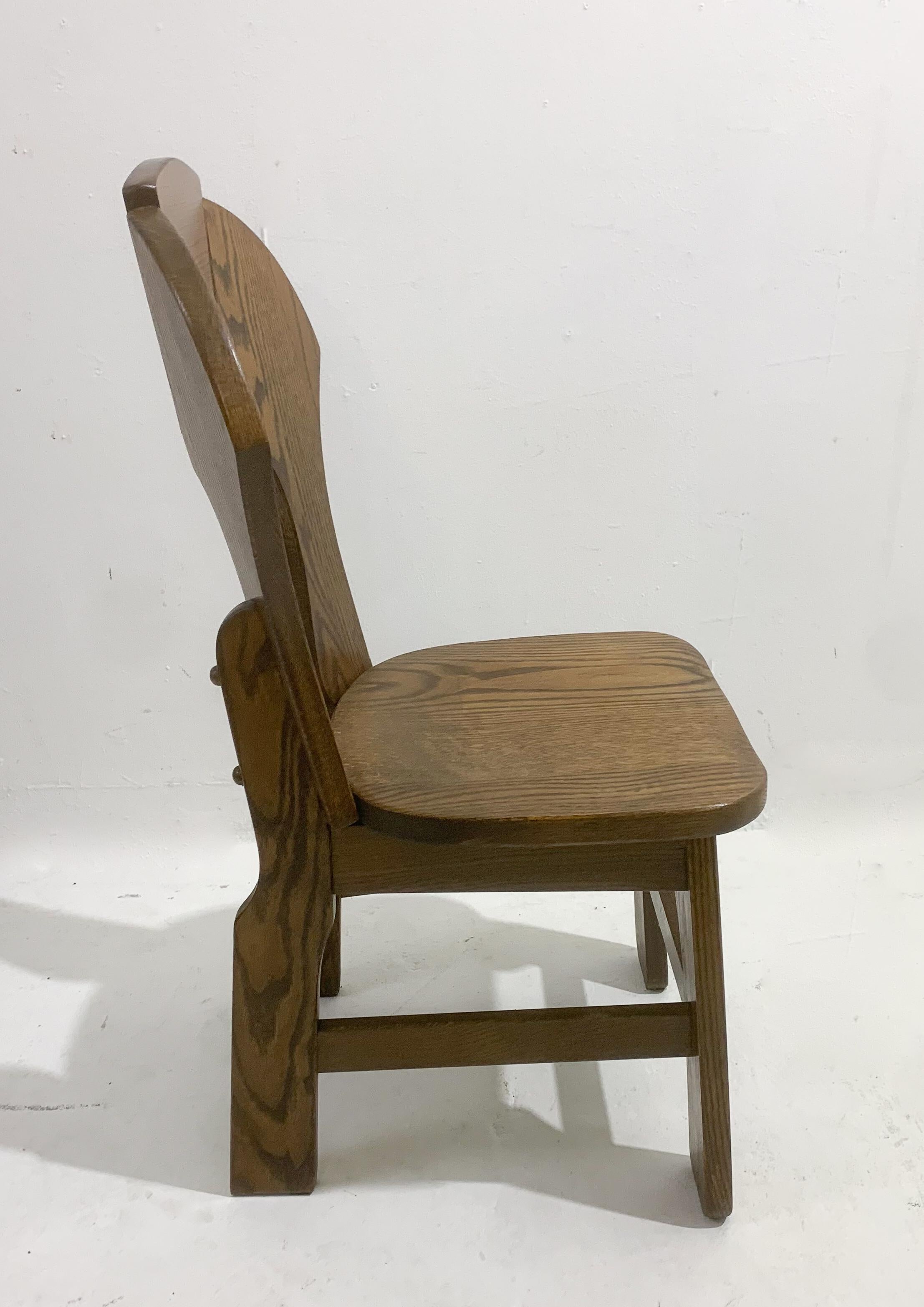 Belgian Mid-Century Modern Set of 8 Brutalist Wooden Chairs, Belgium, 1970s For Sale