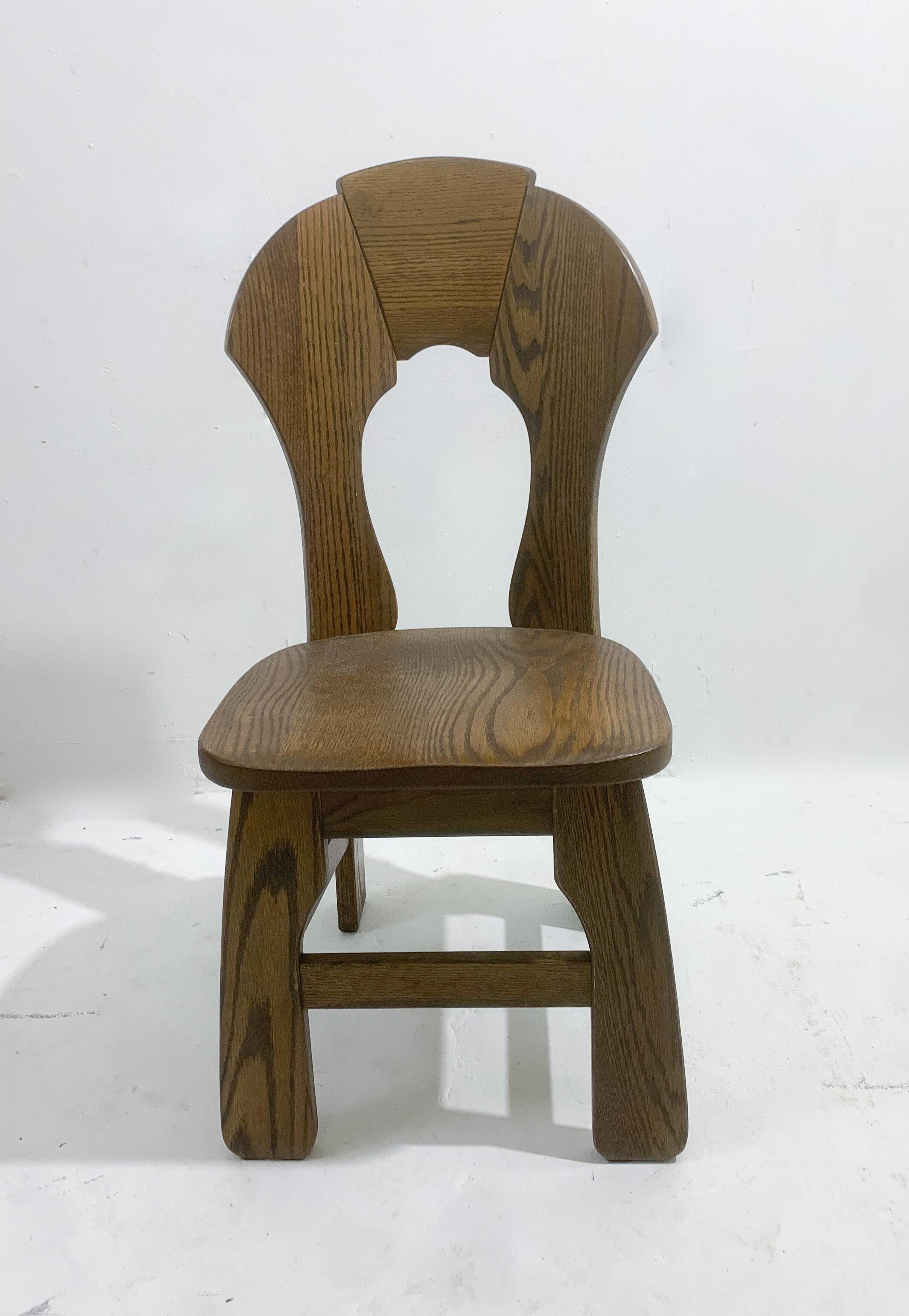 Mid-Century Modern Set of 8 Brutalist Wooden Chairs, Belgium, 1970s In Good Condition For Sale In Brussels, BE