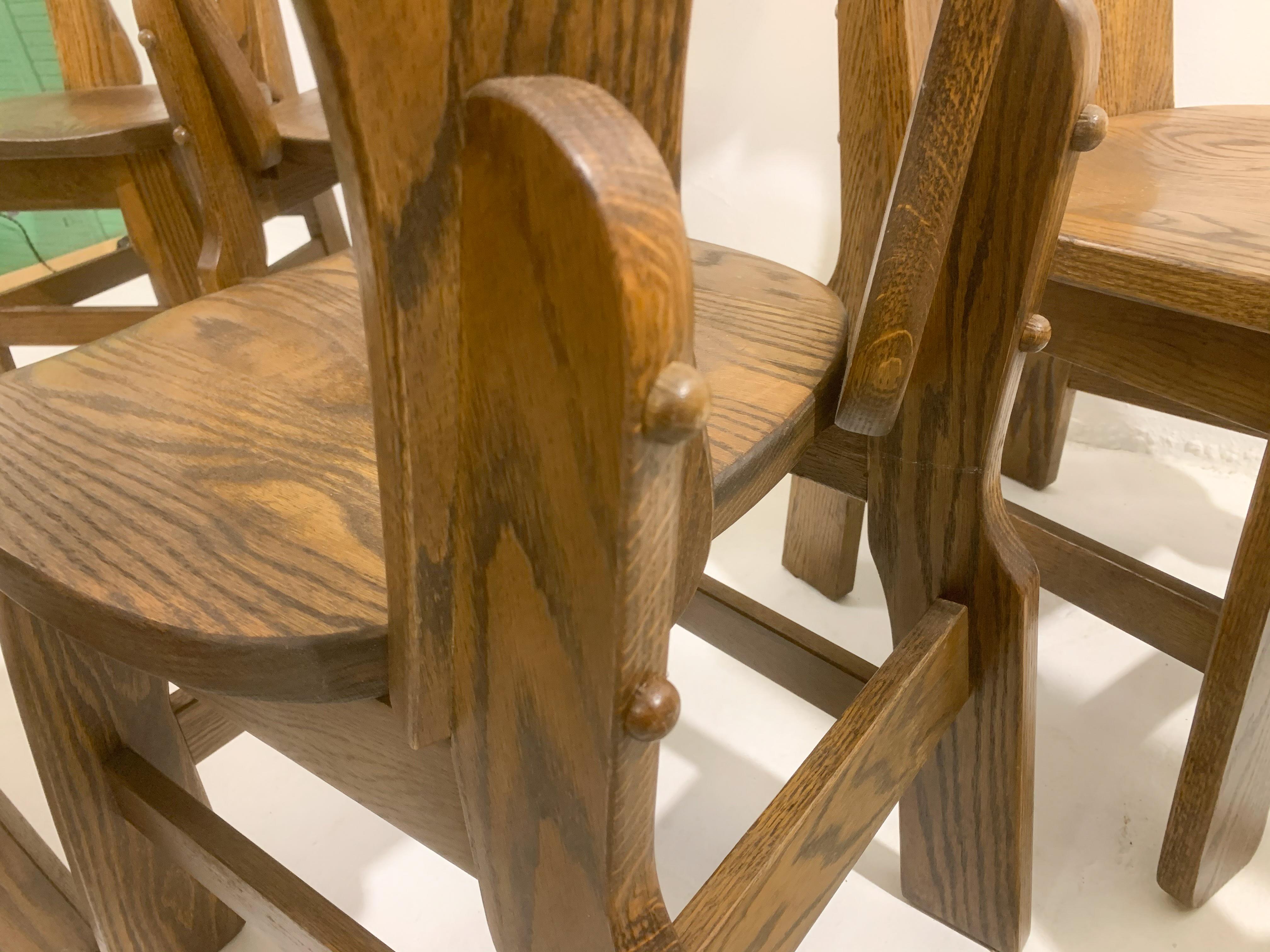 Late 20th Century Mid-Century Modern Set of 8 Brutalist Wooden Chairs, Belgium, 1970s For Sale