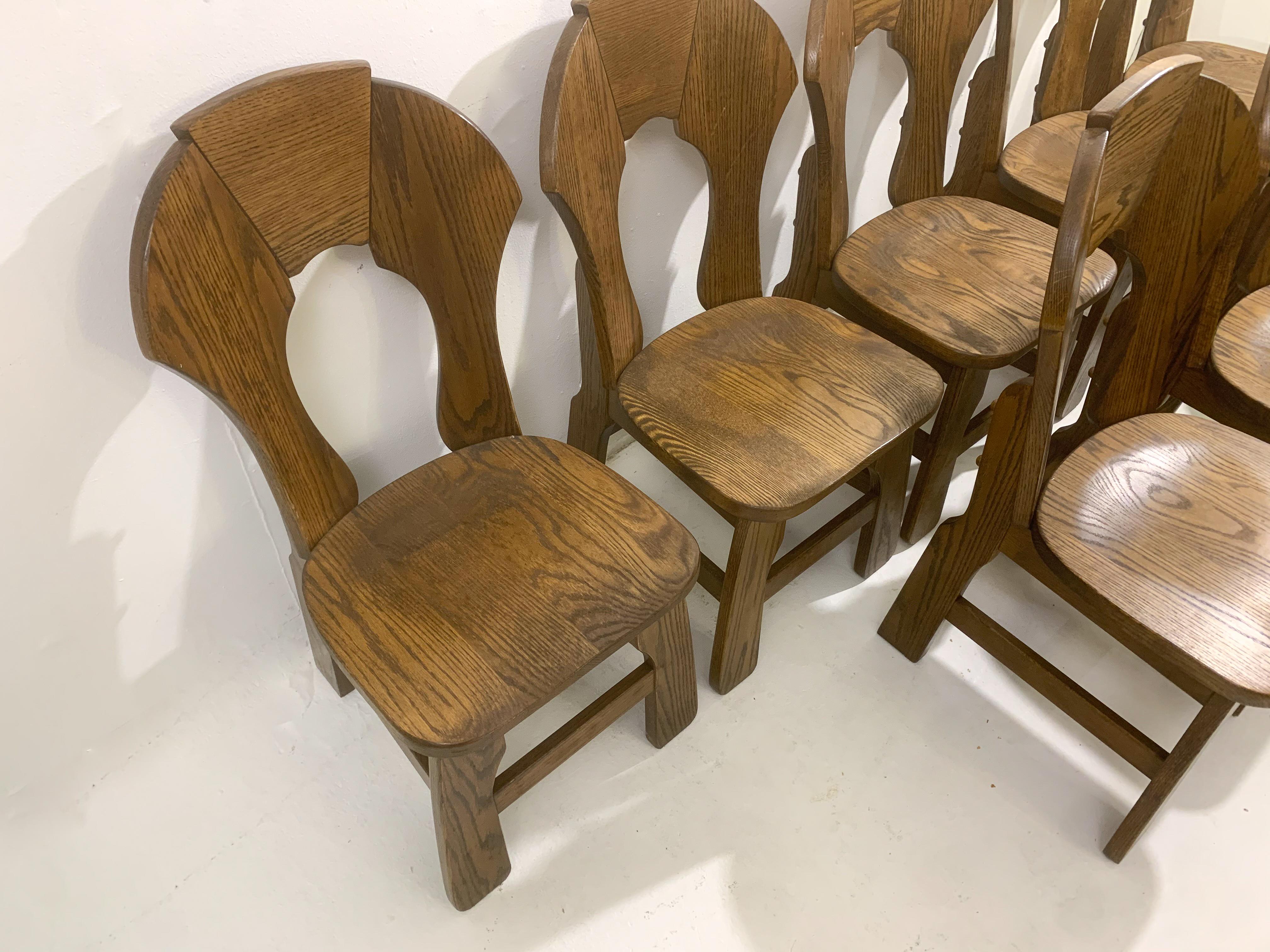Mid-Century Modern Set of 8 Brutalist Wooden Chairs, Belgium, 1970s For Sale 2