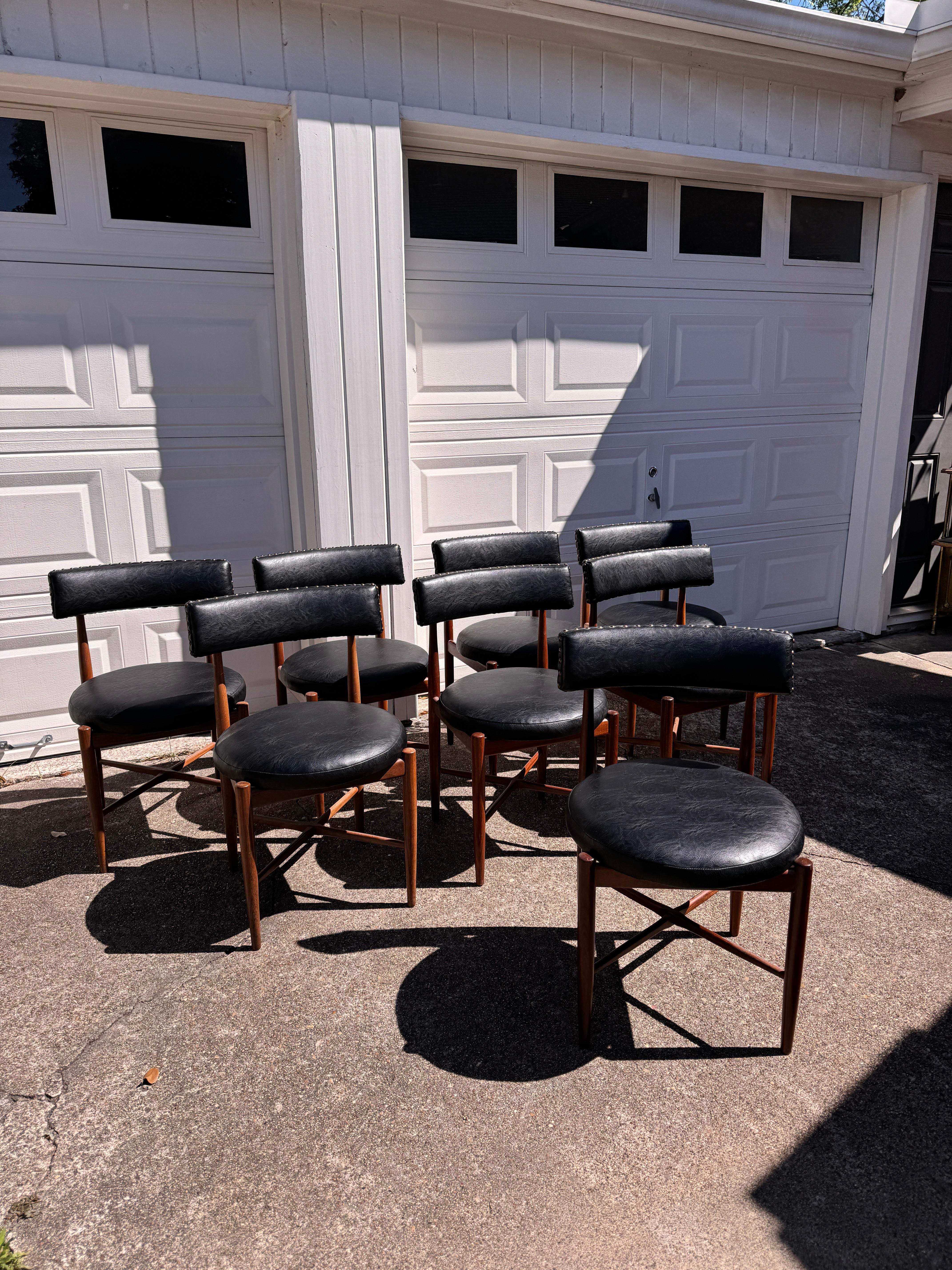 Faux Leather mid century modern set of 8 dining chairs by Victor Bramwell Wilkins for G plan For Sale