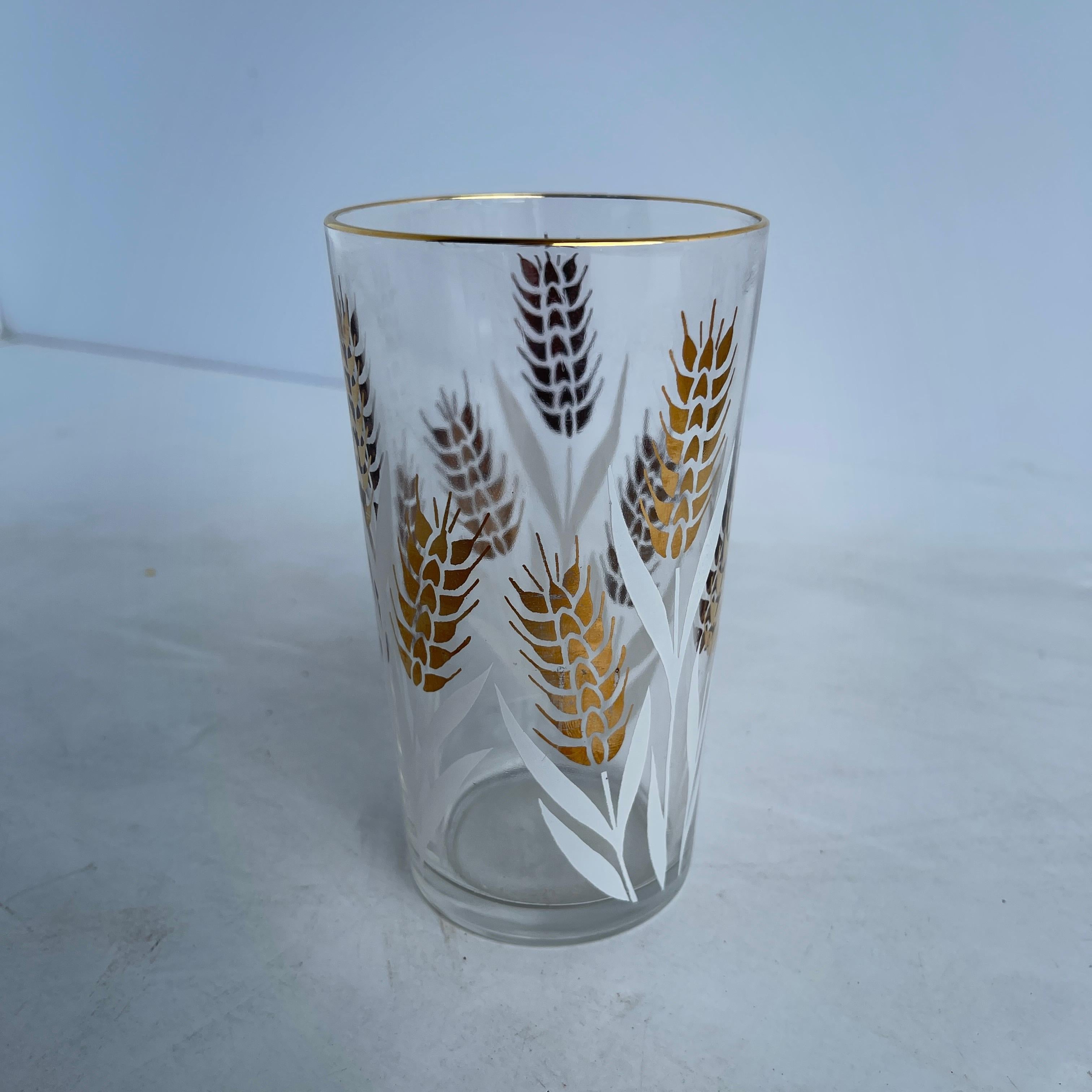 Mid-Century Modern Set of 8 Highball Glasses with Brass Caddy 2