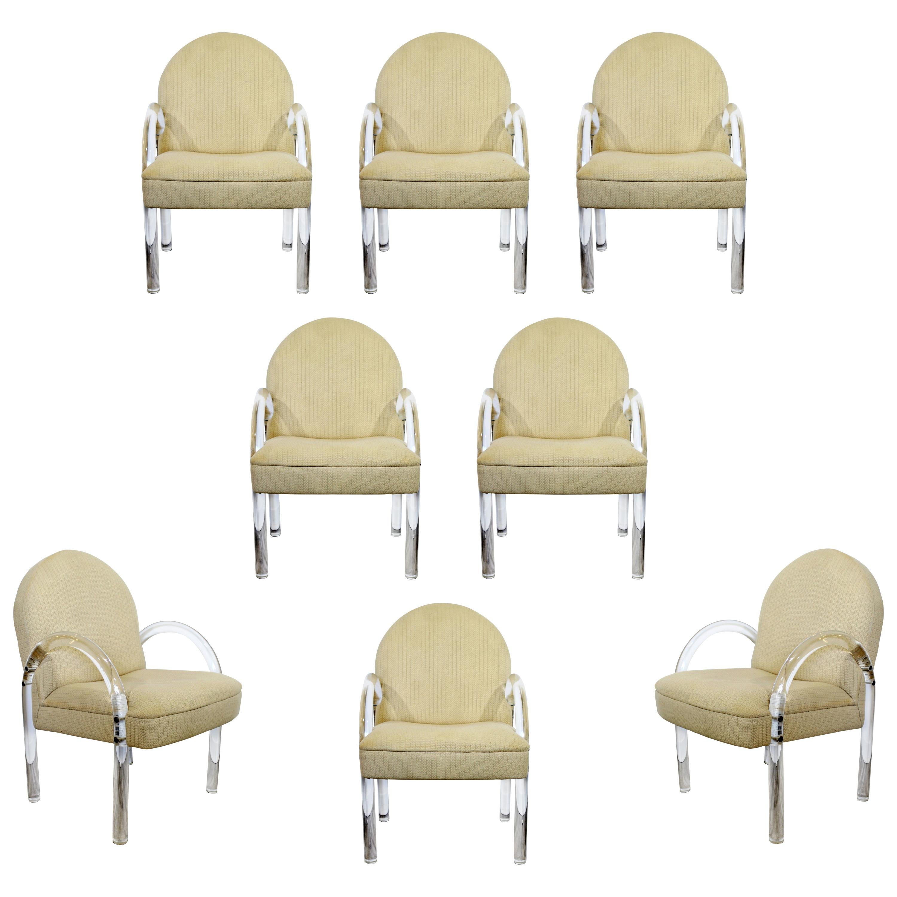 Mid-Century Modern Set of 8 Pace Waterfall Lucite Dining Armchairs, 1970s