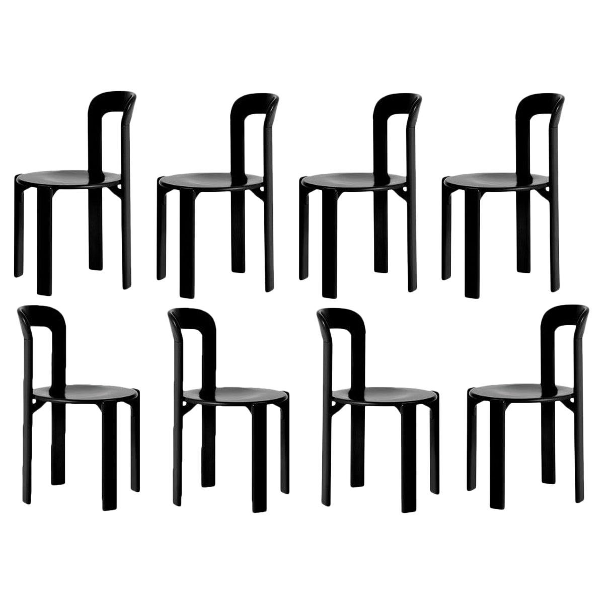 Mid-Century Modern, Set of 8 Rey, Black Dining Chairs by Dietiker, Design 1971