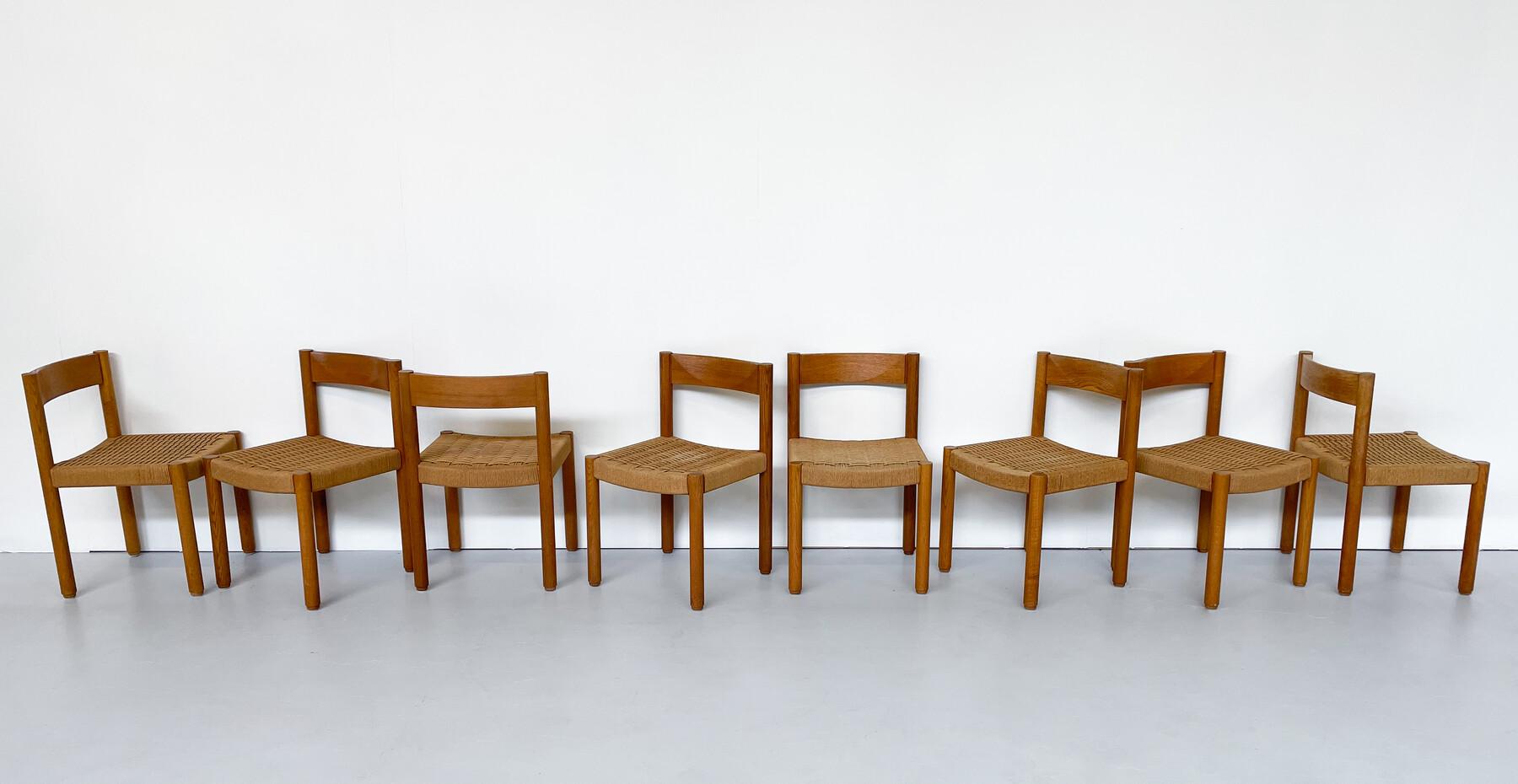Rope Mid-Century Modern Set of 8 Robert Haussmann Chairs, Switzerland, 1960s