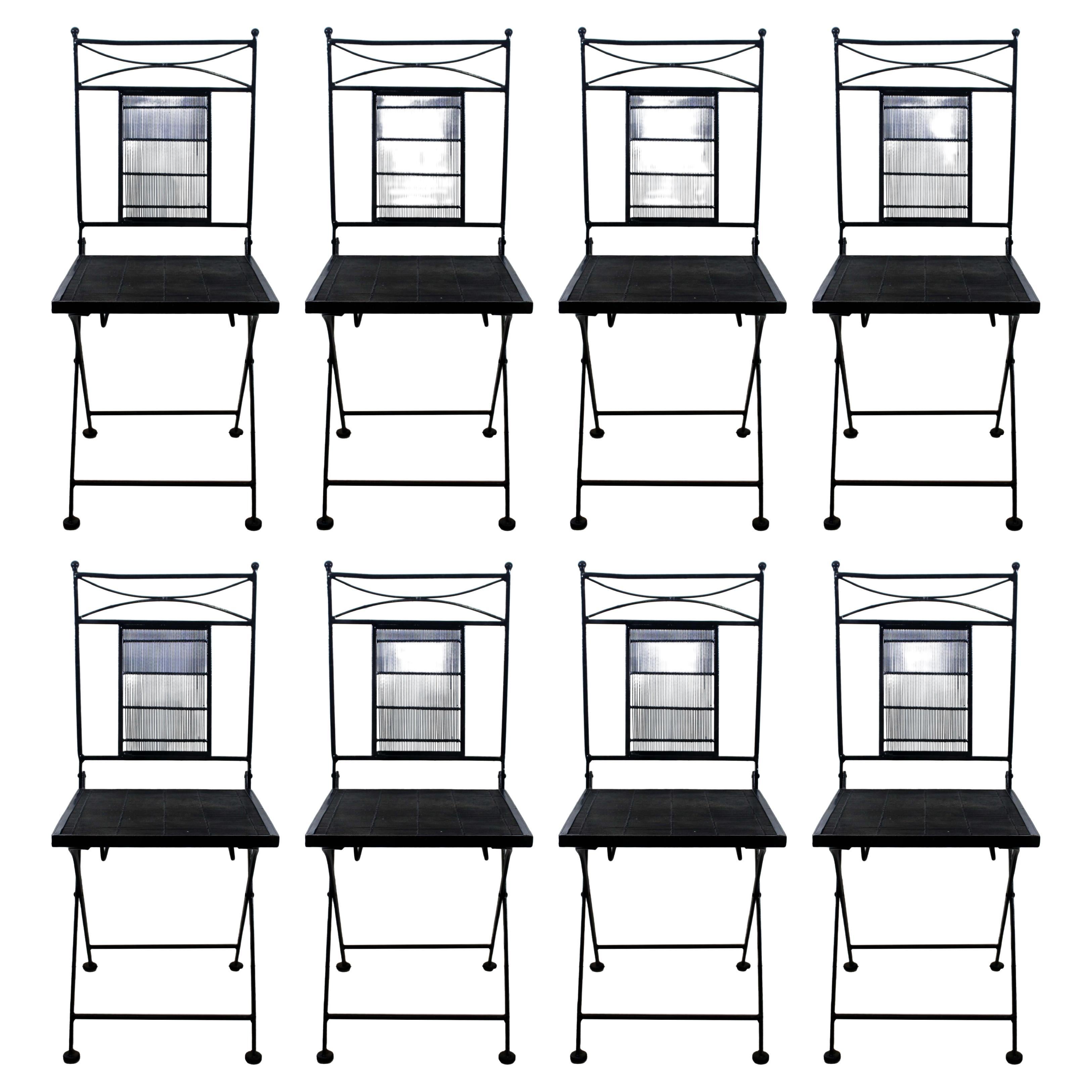 Mid-Century Modern Set of 8x Vintage Wrought Iron Folding Chairs Salterini Style