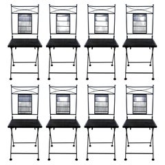 Mid-Century Modern Set of 8x Vintage Wrought Iron Folding Chairs Salterini Style