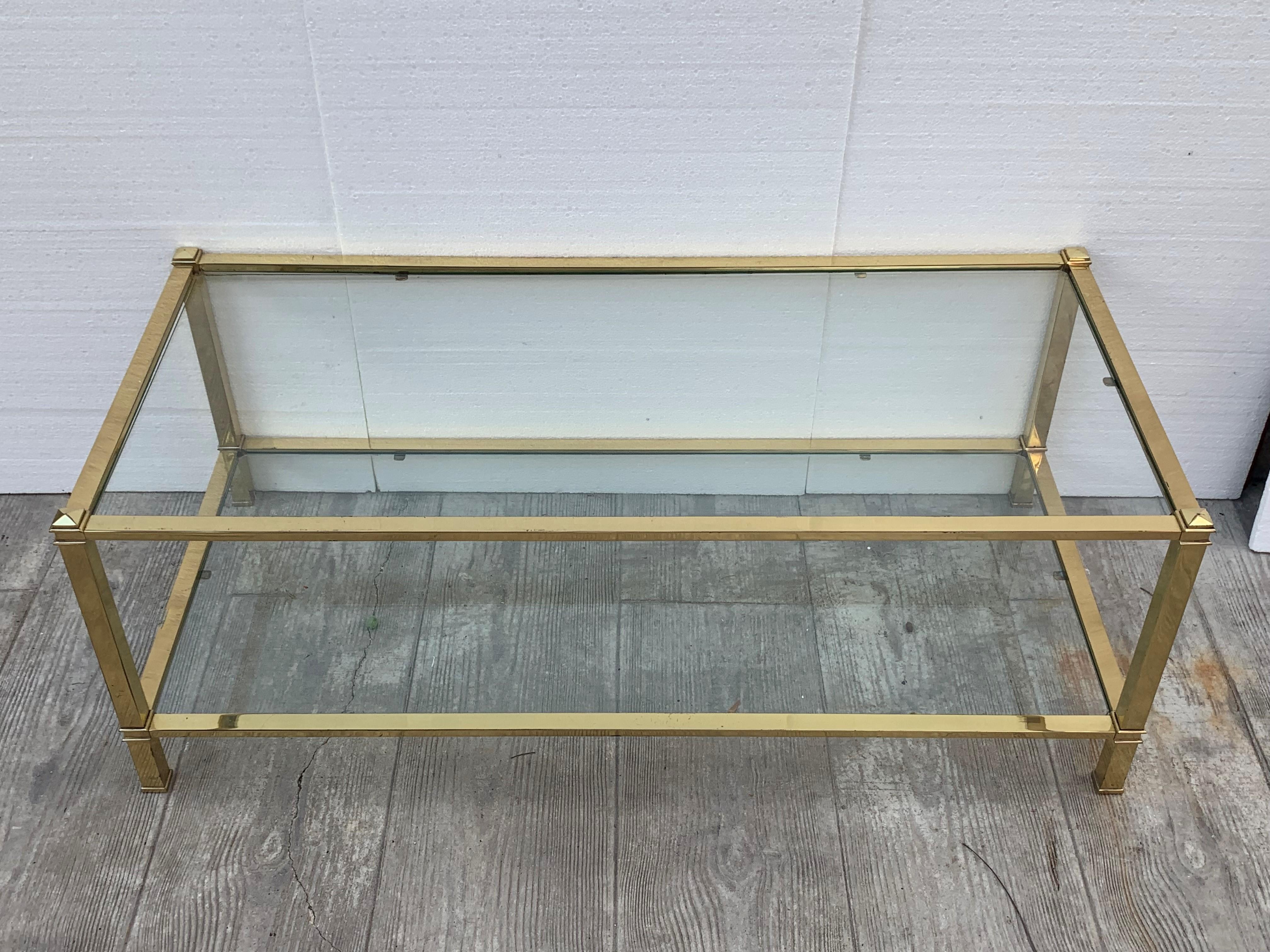 Mid-Century Modern Set of Brass Side Table and End Console Table with Glass For Sale 6