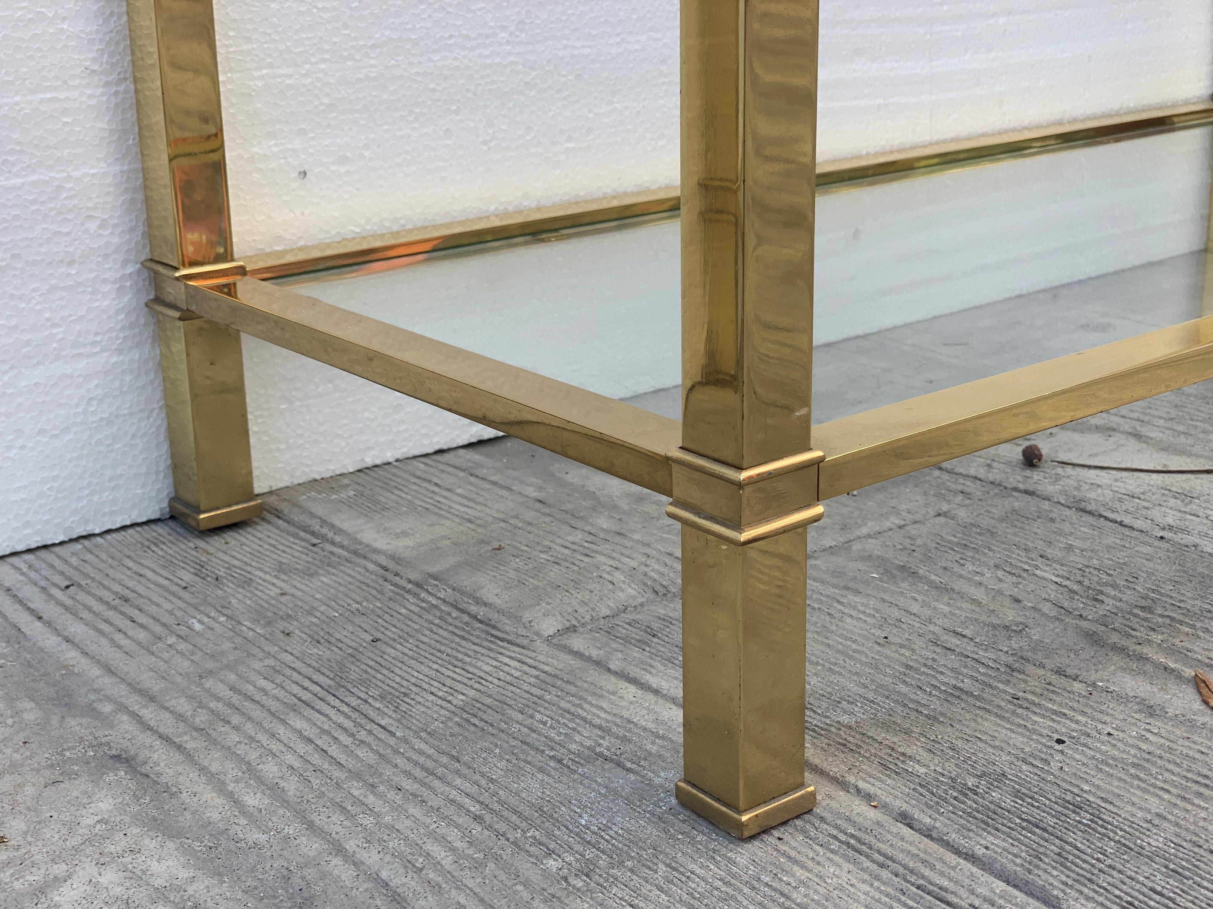 Mid-Century Modern Set of Brass Side Table and End Console Table with Glass For Sale 9