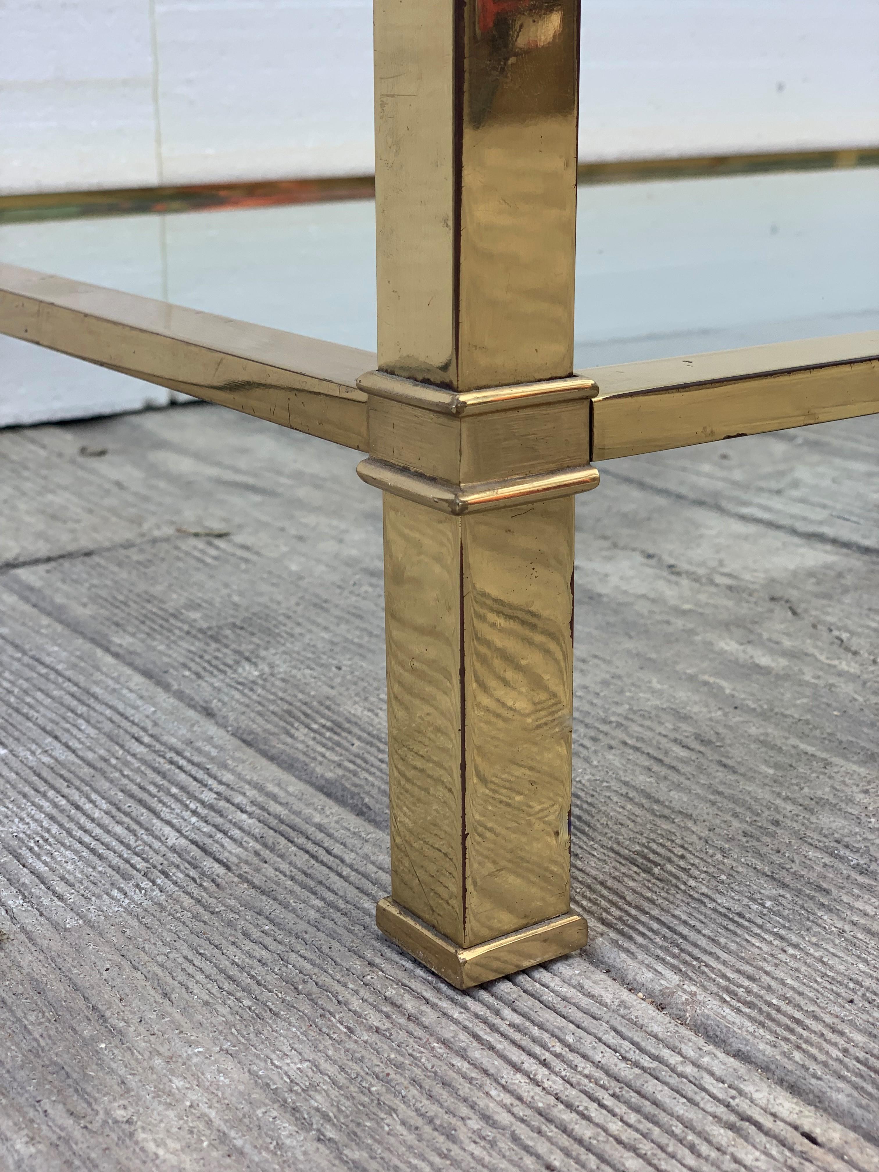 Mid-Century Modern Set of Brass Side Table and End Console Table with Glass For Sale 10