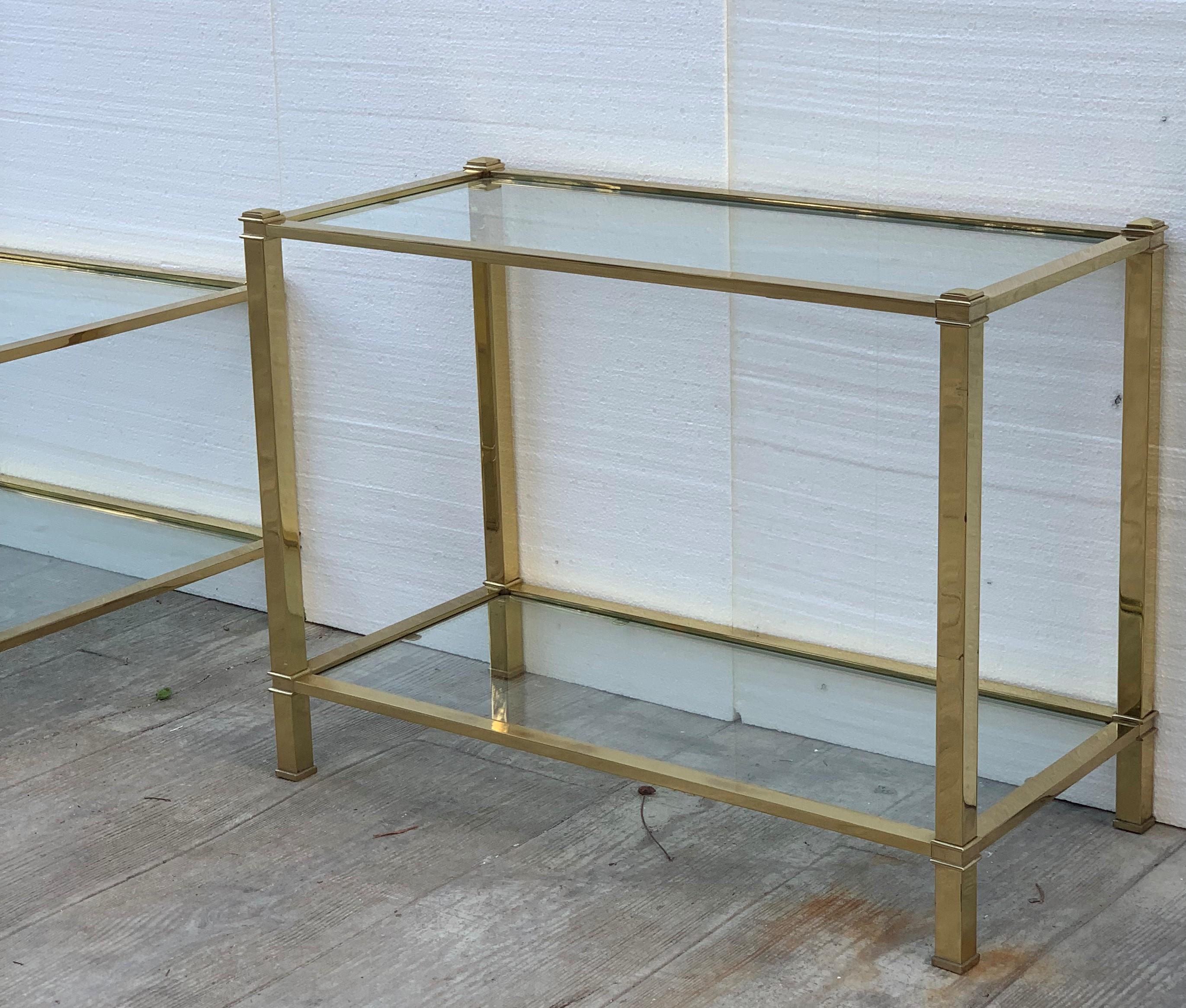 Mid-Century Modern Set of Brass Side Table and End Console Table with Glass For Sale 11