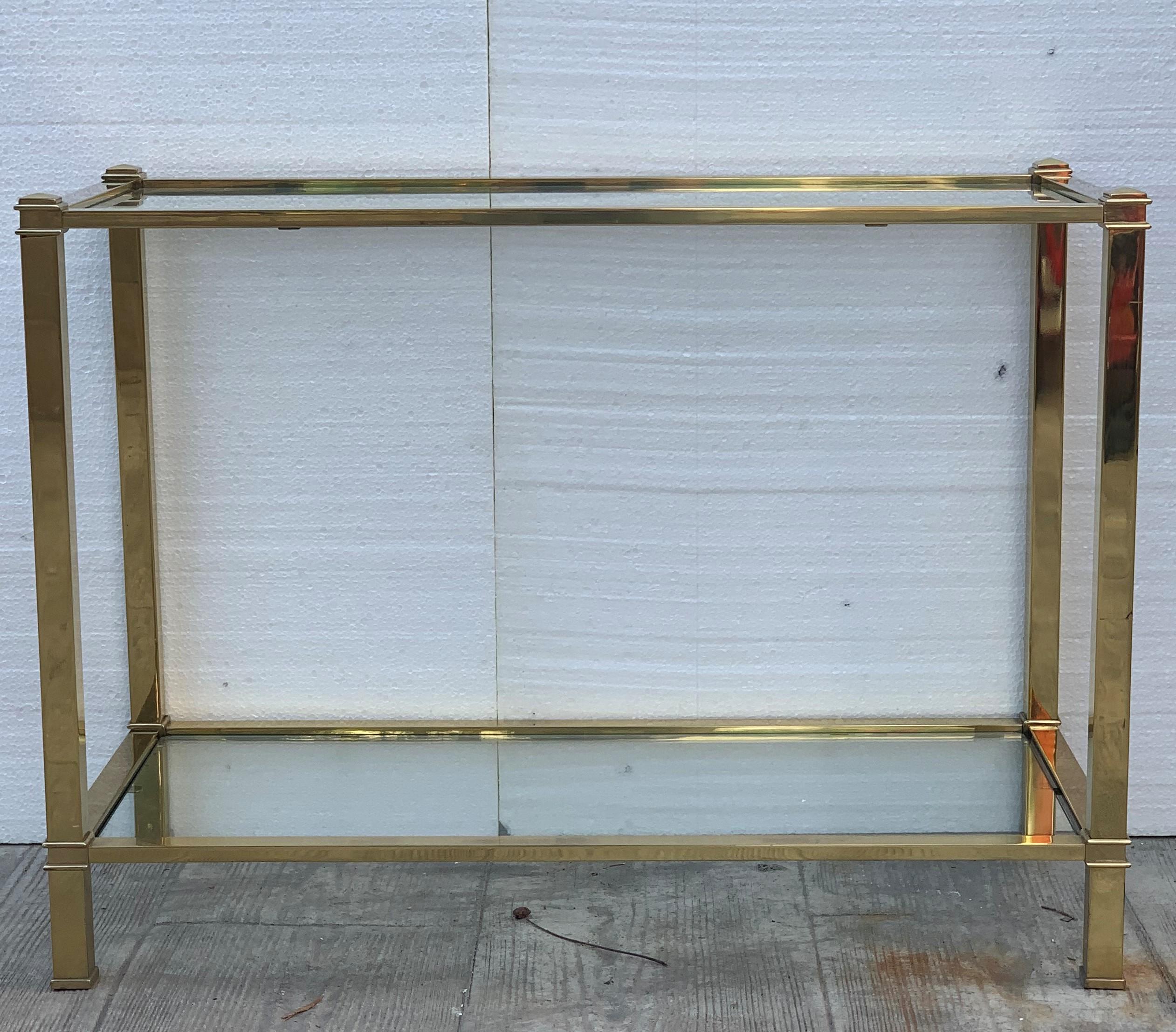 Mid-Century Modern Set of Brass Side Table and End Console Table with Glass For Sale 12