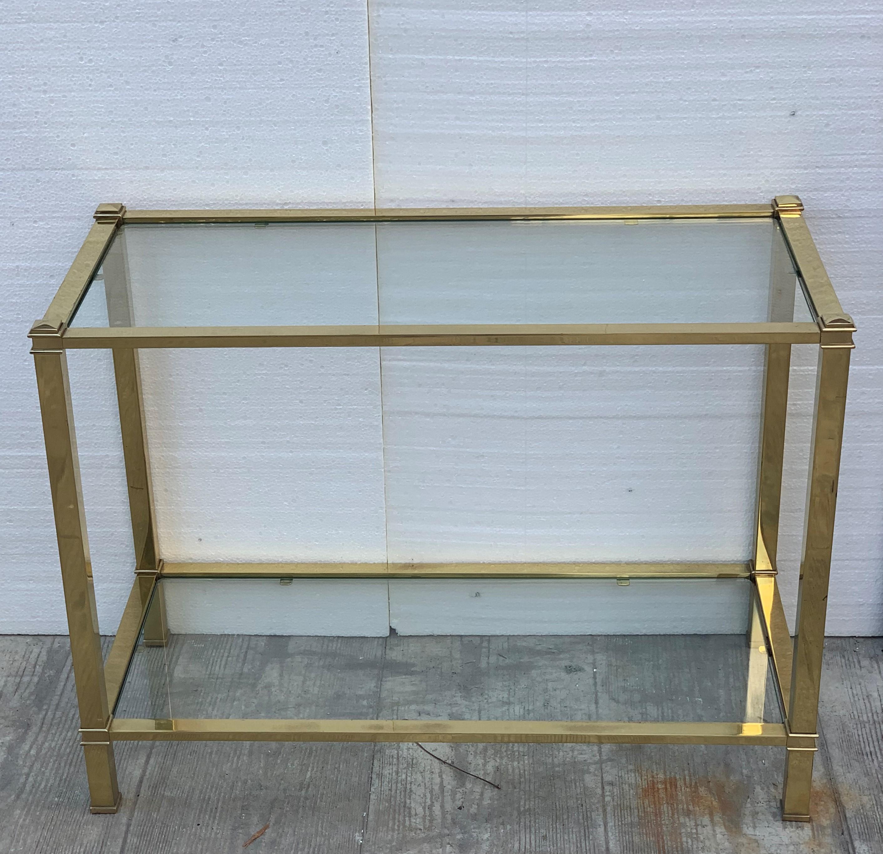 Mid-Century Modern Set of Brass Side Table and End Console Table with Glass For Sale 14