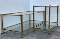 Mid-Century Modern Set of Brass Side Table and End Console Table with Glass