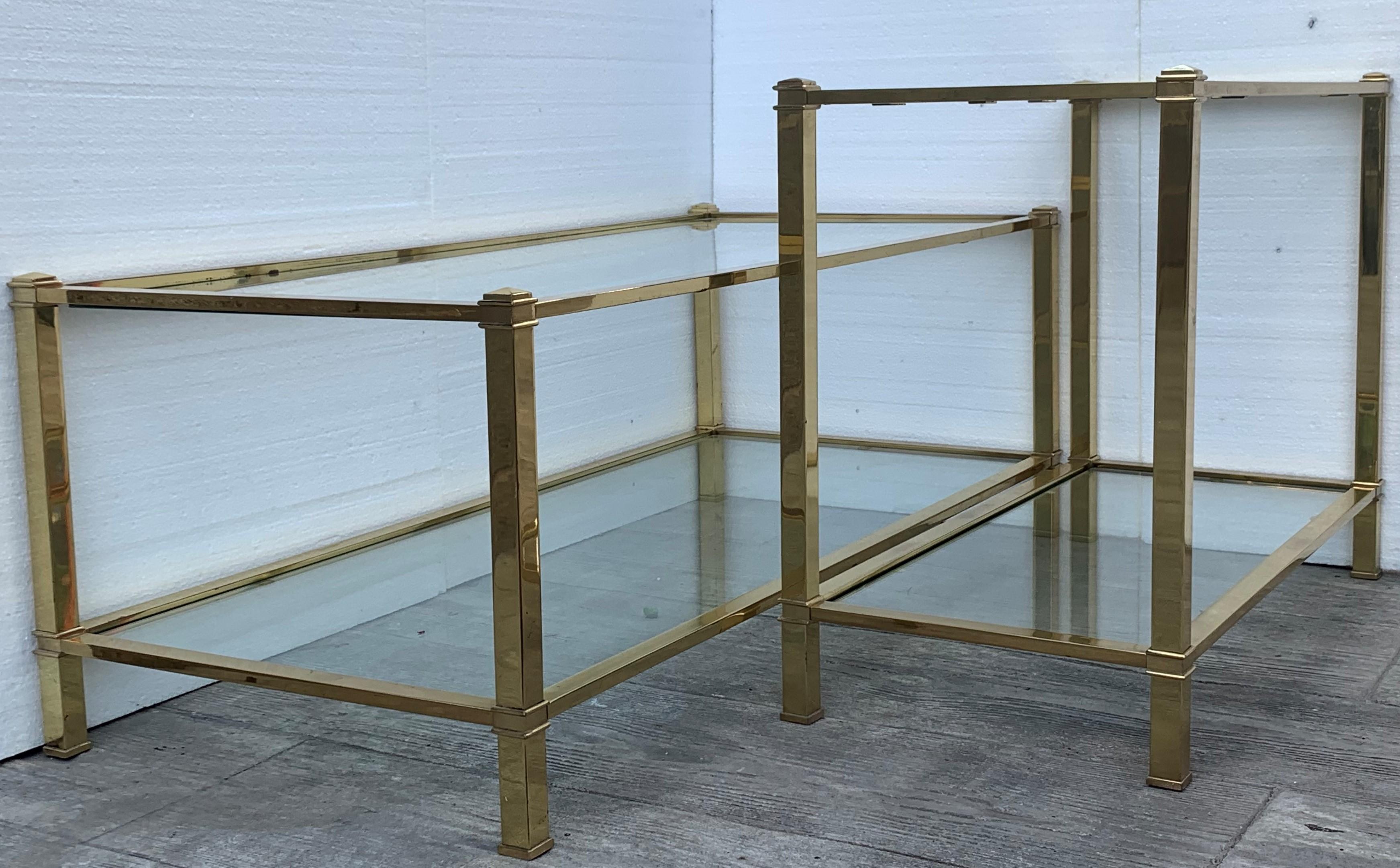 Mid-Century Modern Set of Brass Side Table and End Console Table with Glass For Sale 1