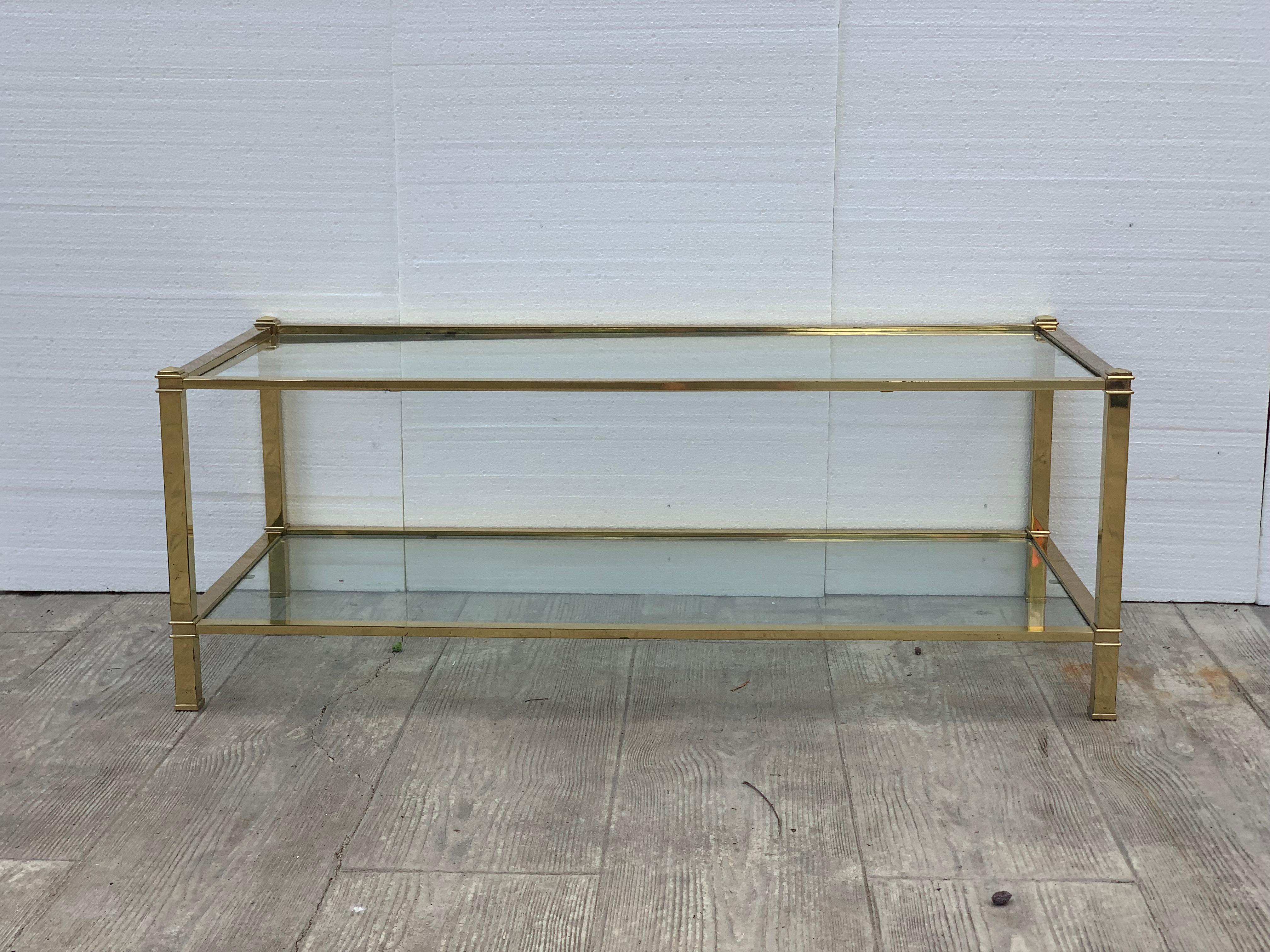 Mid-Century Modern Set of Brass Side Table and End Console Table with Glass For Sale 2