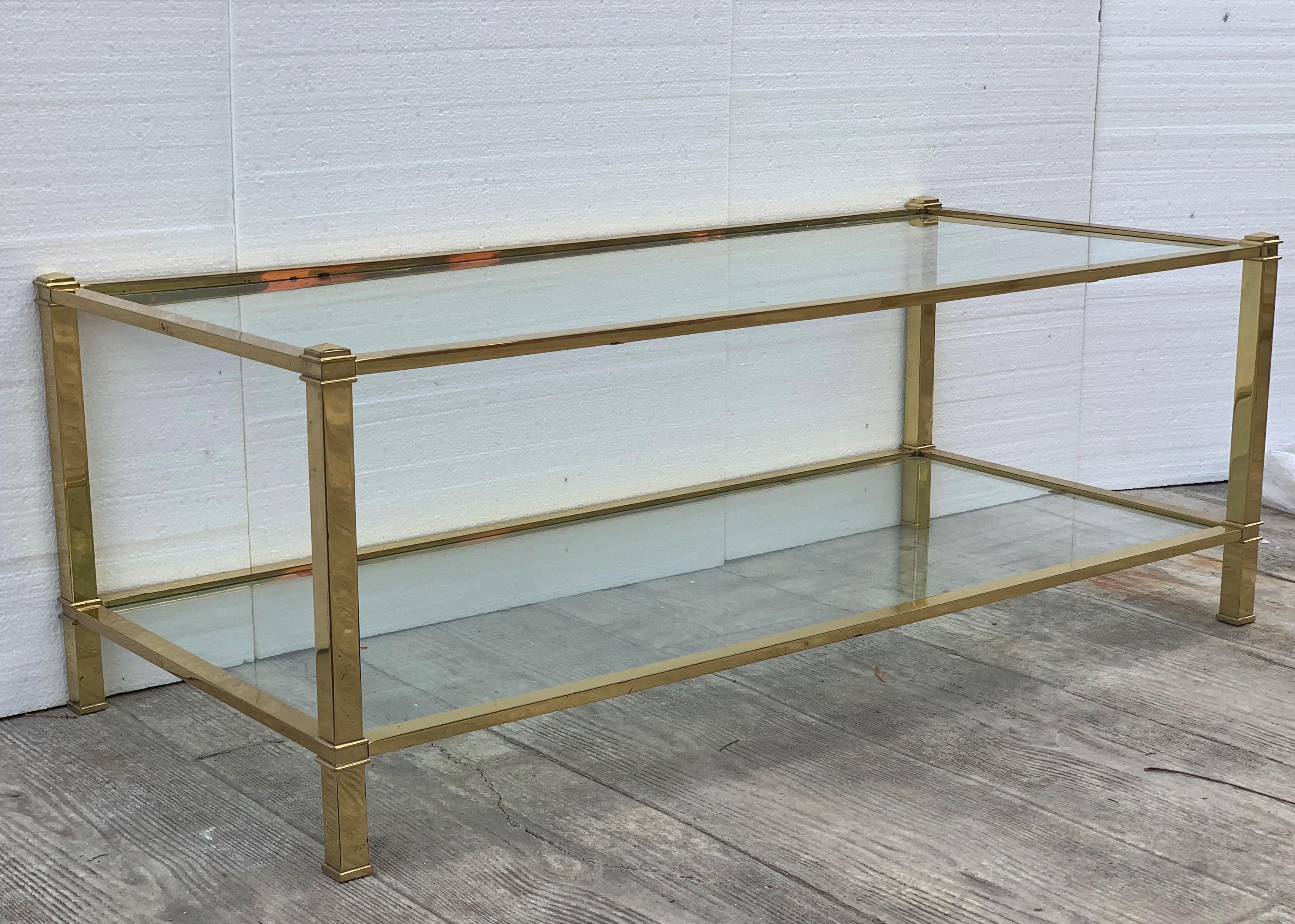 Mid-Century Modern Set of Brass Side Table and End Console Table with Glass For Sale 3