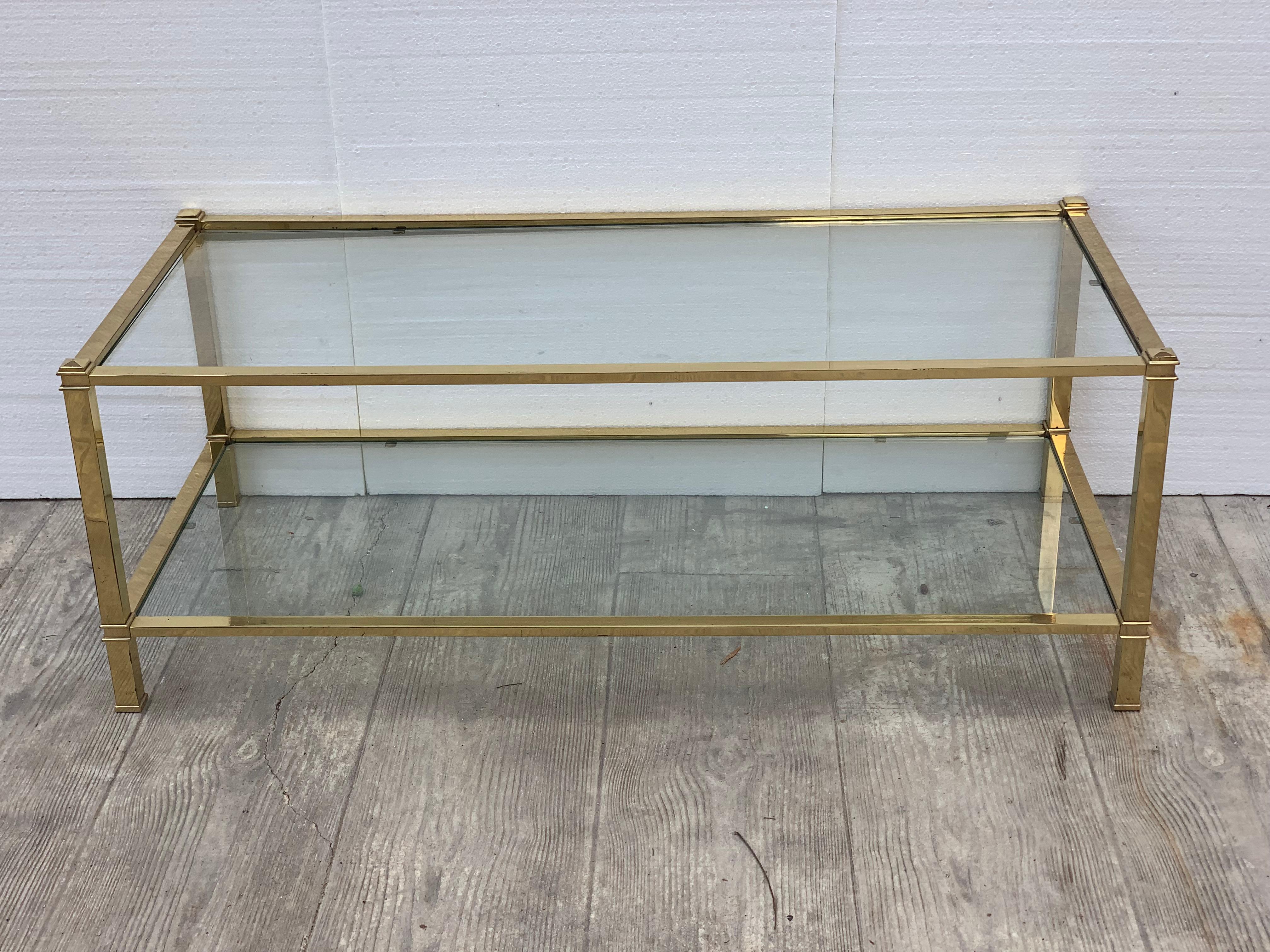 Mid-Century Modern Set of Brass Side Table and End Console Table with Glass For Sale 4