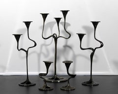 Mid-Century Modern Set of Brutalist Sculptural Gunmetal Candlesticks Holder