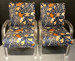 Mid-Century Modern Set of Four Chairs, Tubular Lucite Frames