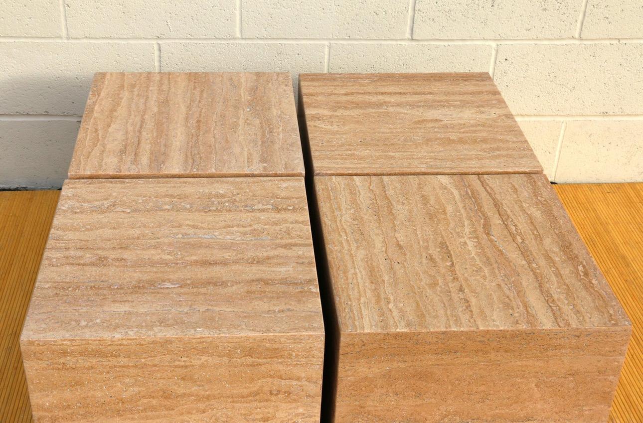 Travertine Mid-Century Modern Set of Four Cube Pedestals /Coffee Table For Sale