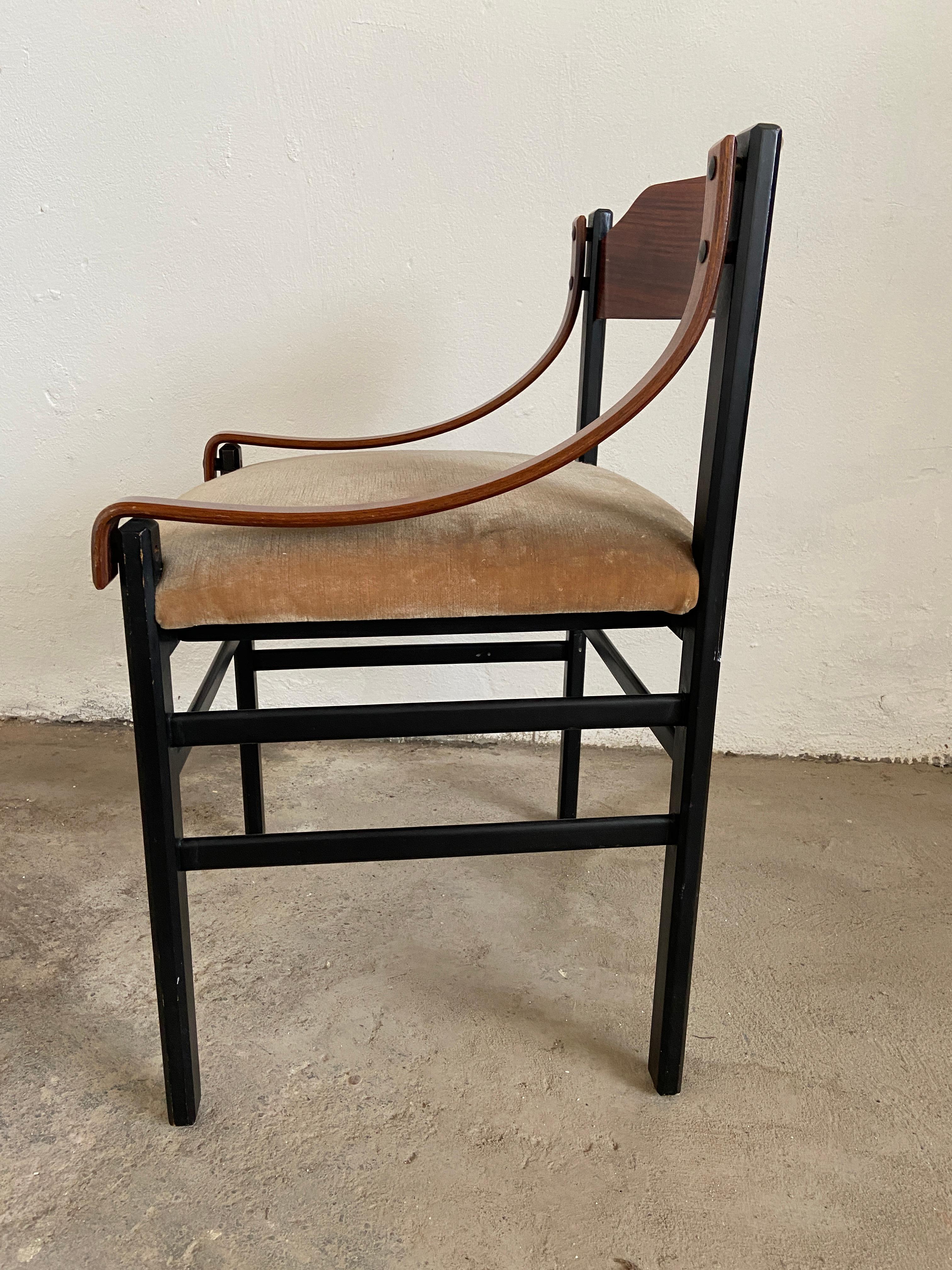 Velvet Mid-Century Modern Set of Four Danish Dining Room Mahogany Chairs, 1960s For Sale