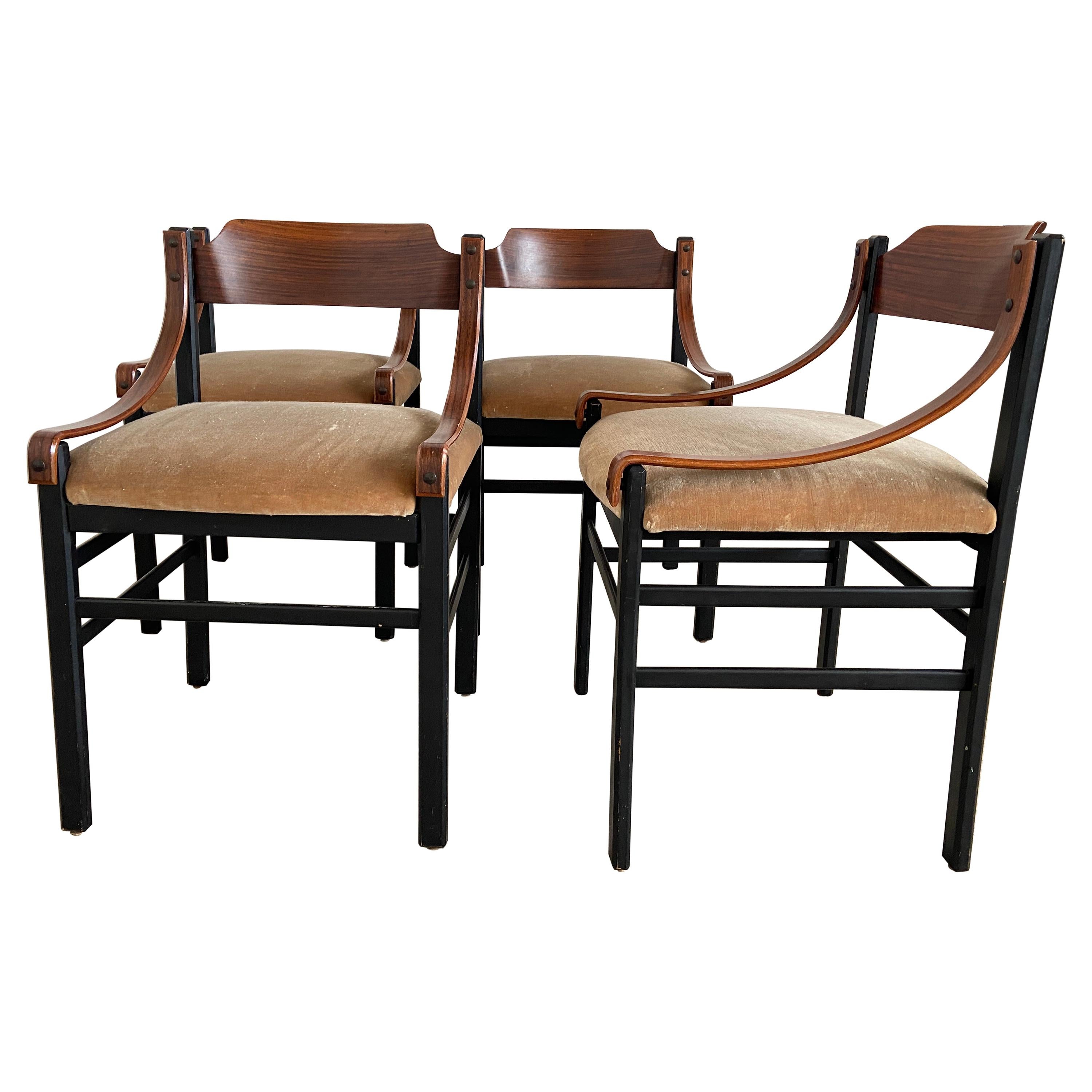 Mid-Century Modern Set of Four Danish Dining Room Mahogany Chairs, 1960s For Sale