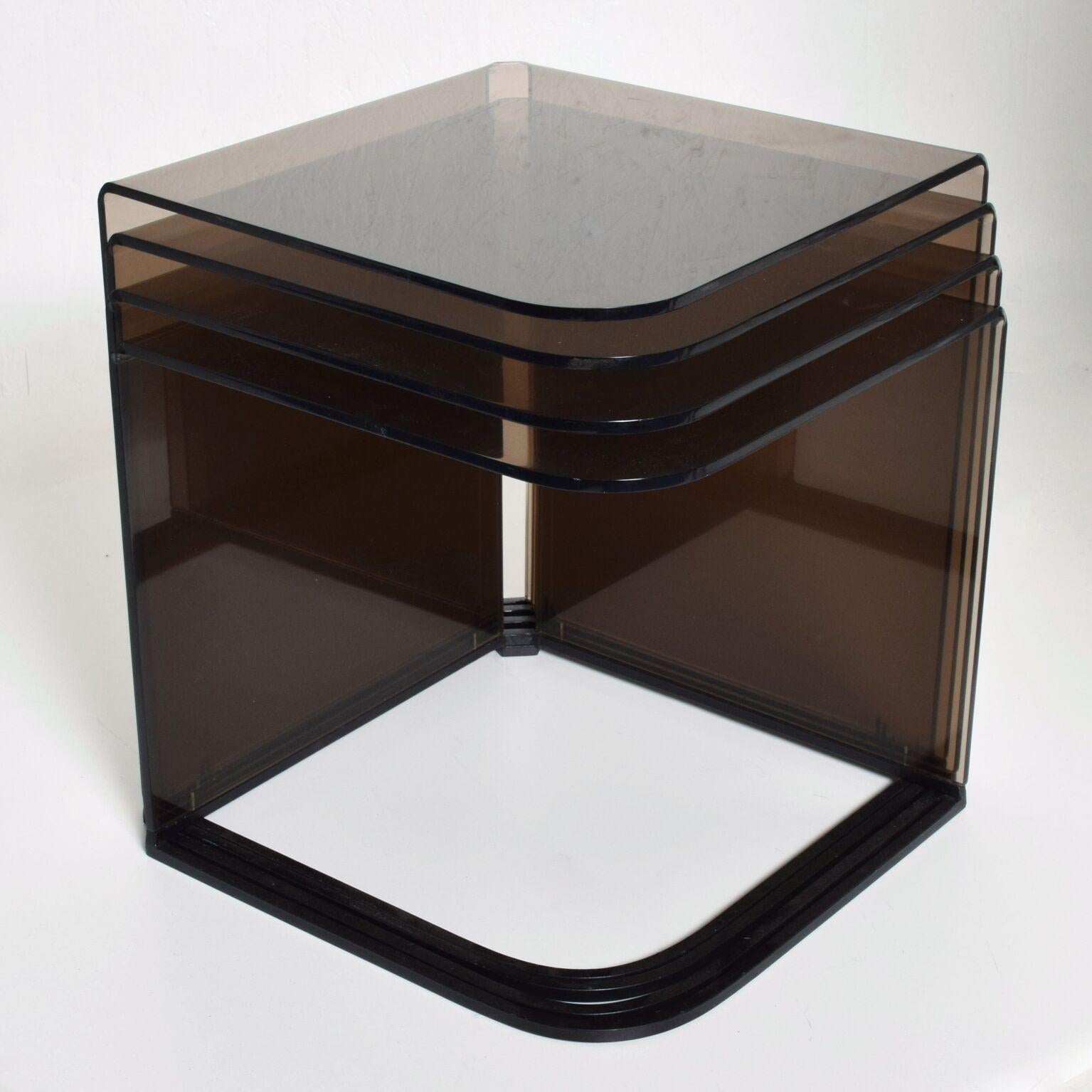 Mid-Century Modern Set of Four Nesting Tables Smoke Lucite and Iron In Good Condition In Chula Vista, CA