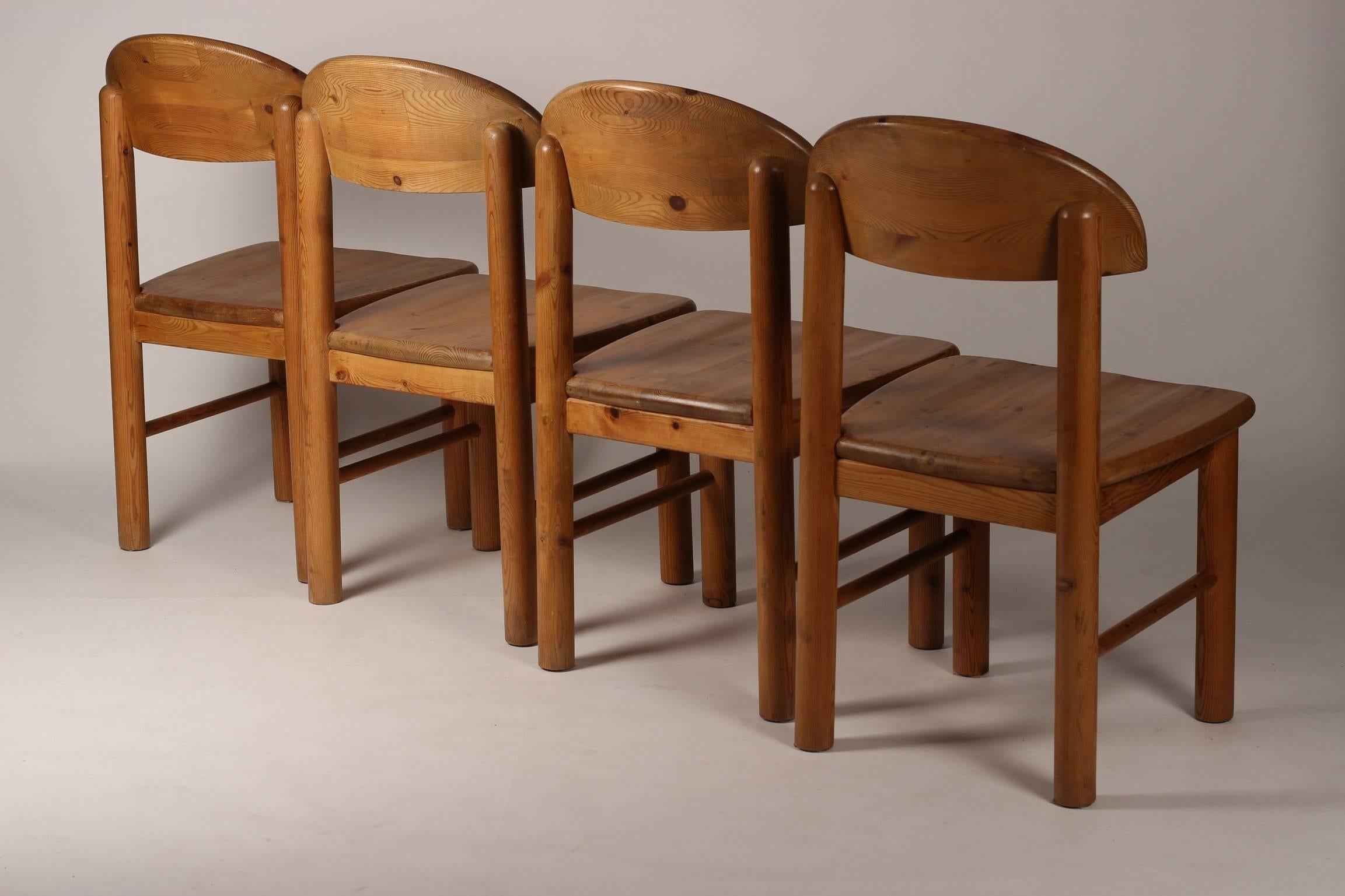 Mid-Century Modern Set of Four Pine Danish Chairs by Rainer Daumiller 1