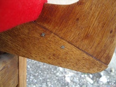 Mid-Century Modern Set of Four Red Chairs with Armrests in Wood, France, 1950s