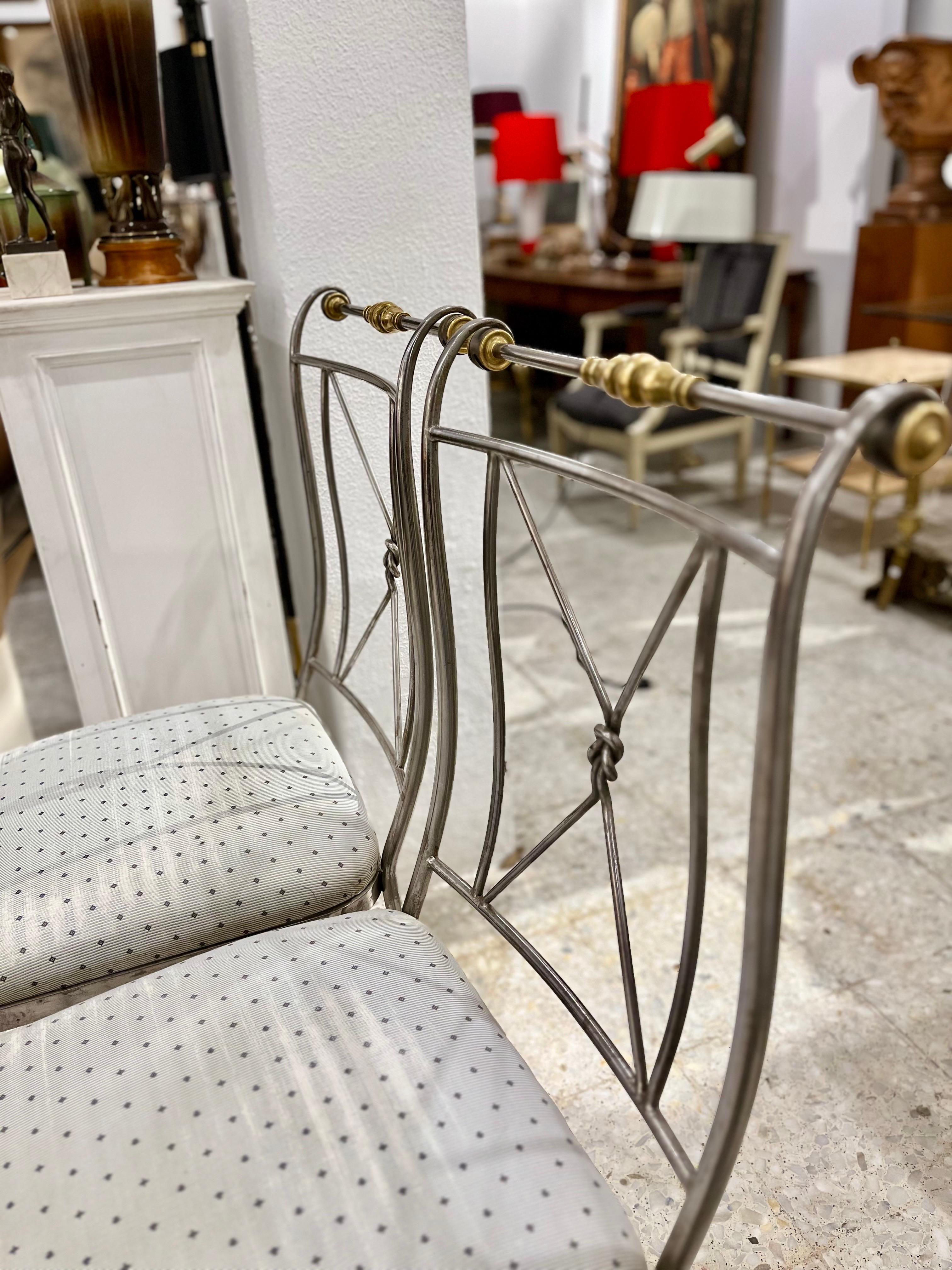 Mid Century Modern Set of Four Steel and Brass Chairs by Alberto Orlandi For Sale 4