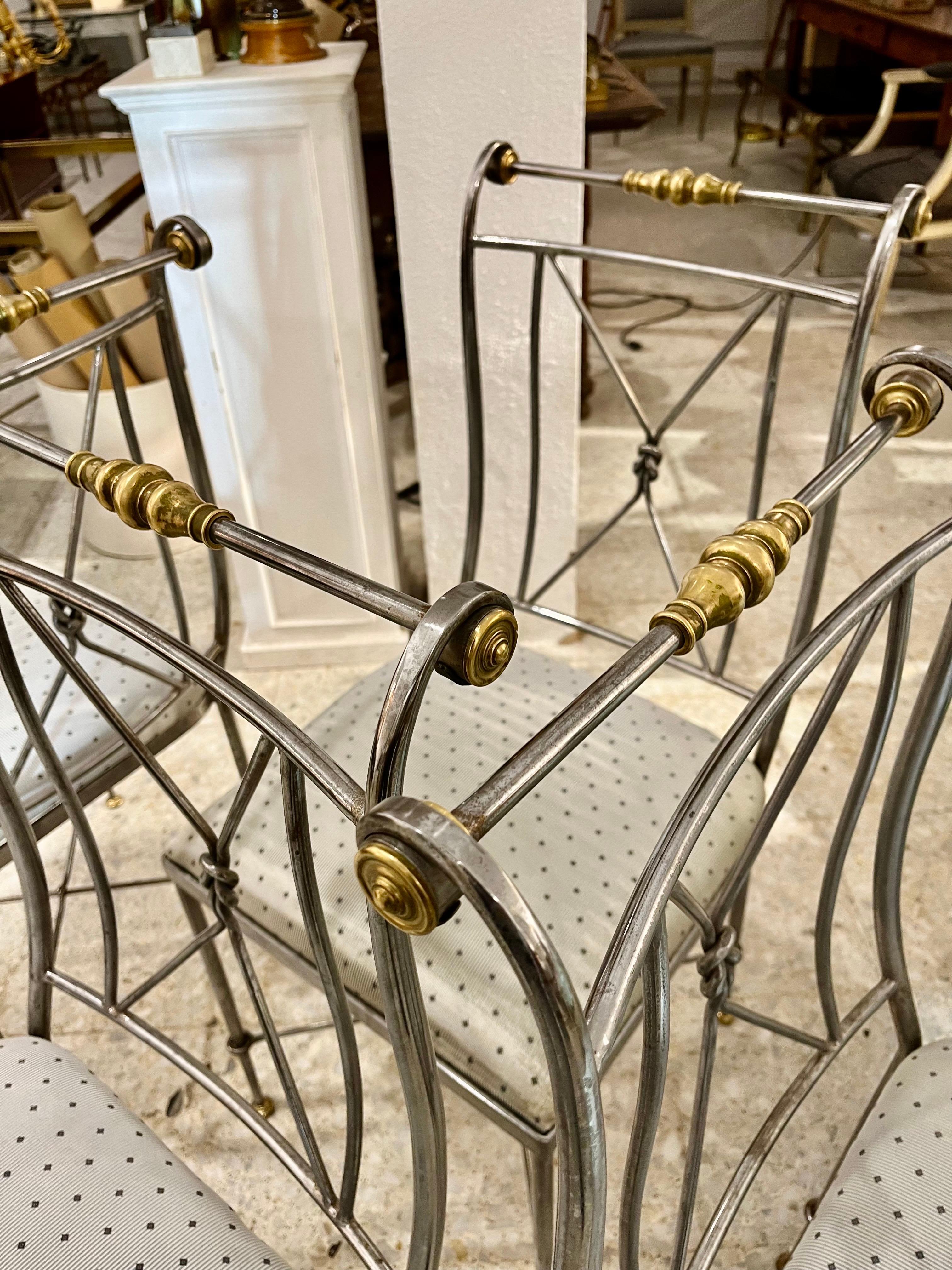 Mid Century Modern Set of Four Steel and Brass Chairs by Alberto Orlandi For Sale 7