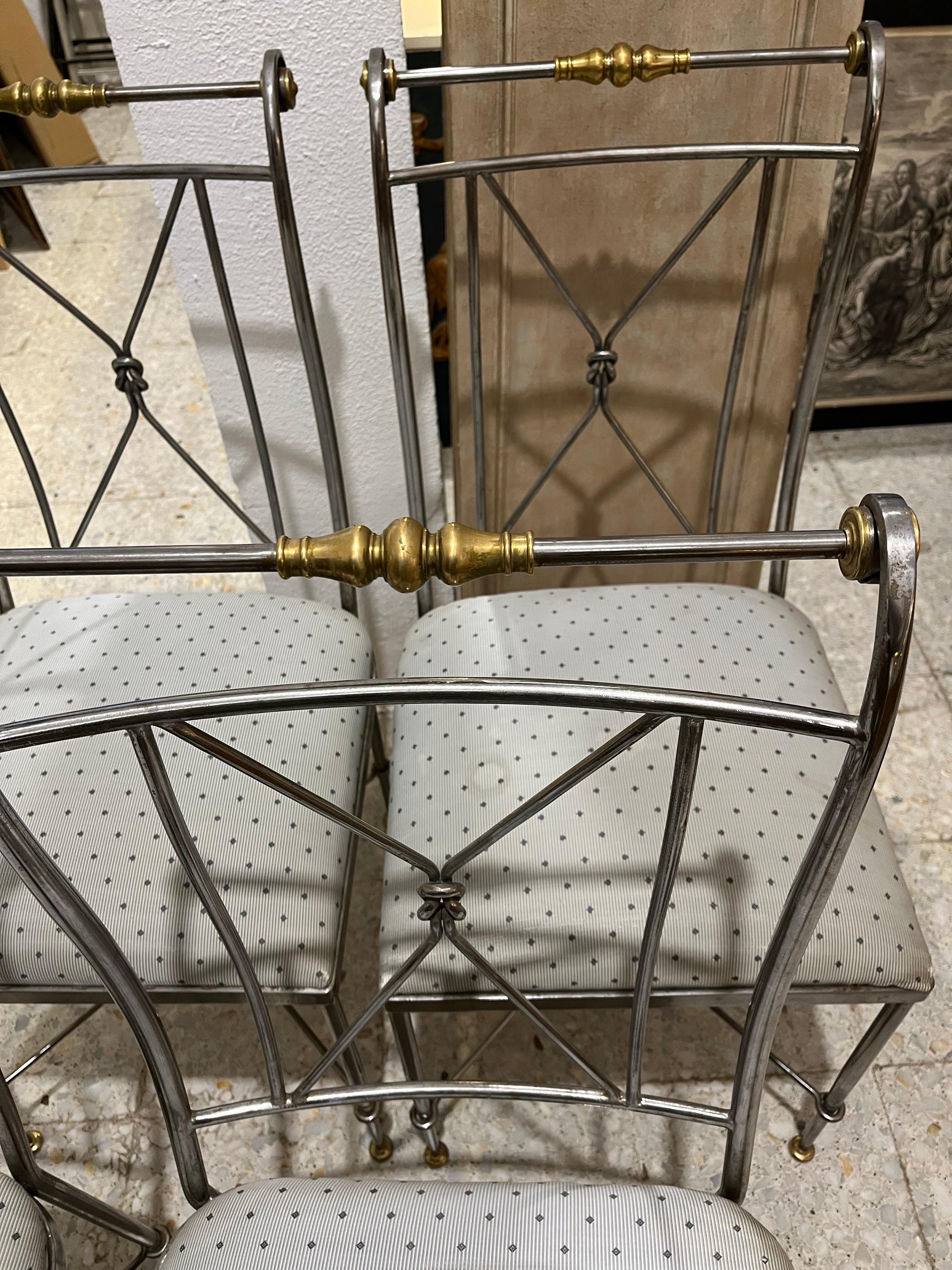 Mid Century Modern Set of Four Steel and Brass Chairs by Alberto Orlandi For Sale 8