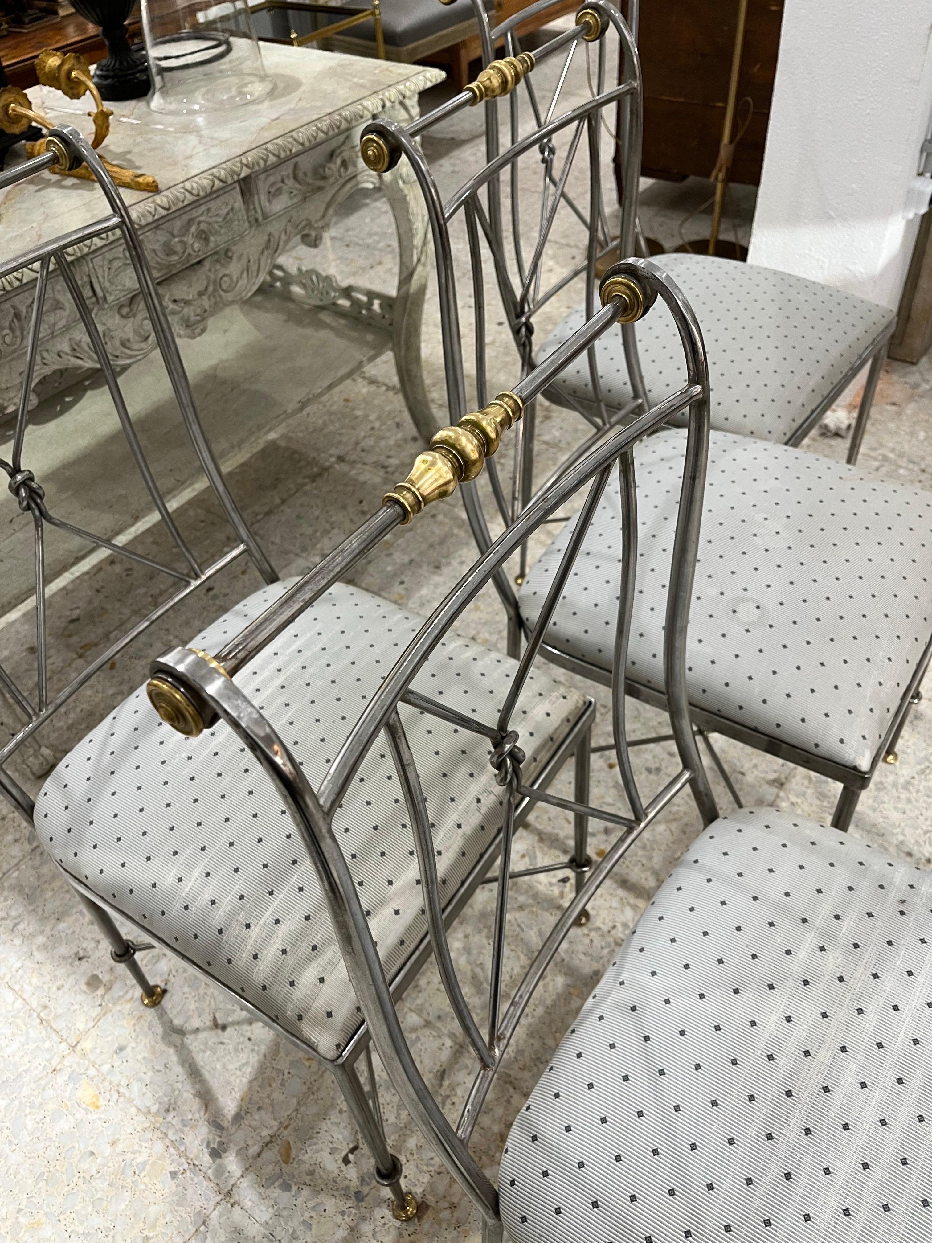 Mid Century Modern Set of Four Steel and Brass Chairs by Alberto Orlandi For Sale 9