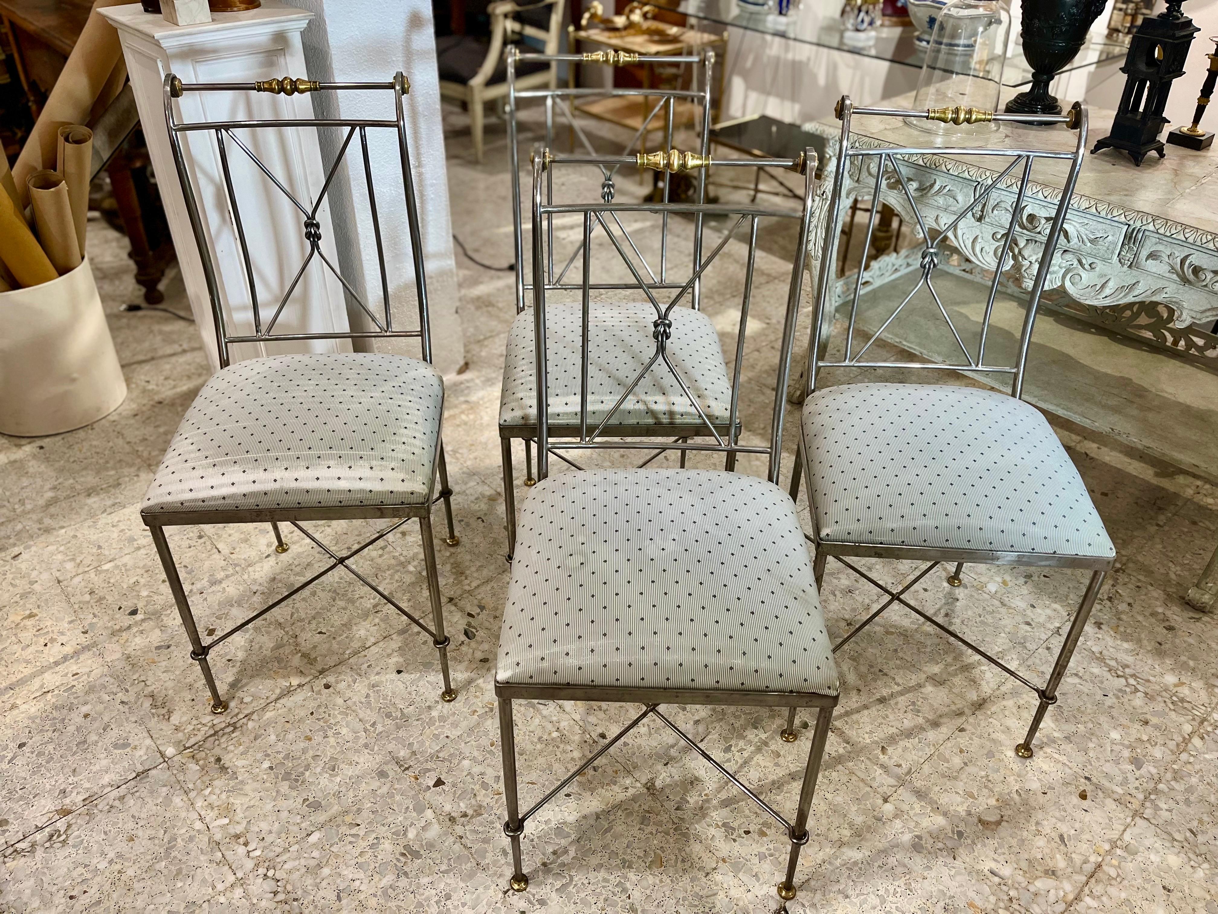 Mid Century Modern Set of Four Steel and Brass Chairs by Alberto Orlandi For Sale 10