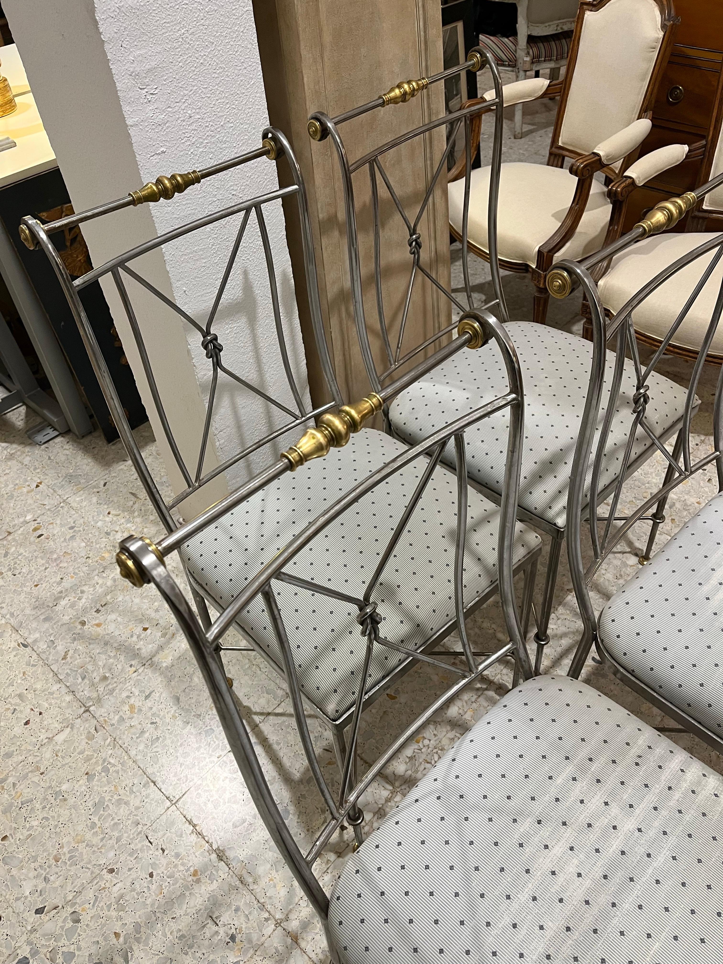 Mid Century Modern Set of Four Steel and Brass Chairs by Alberto Orlandi For Sale 11