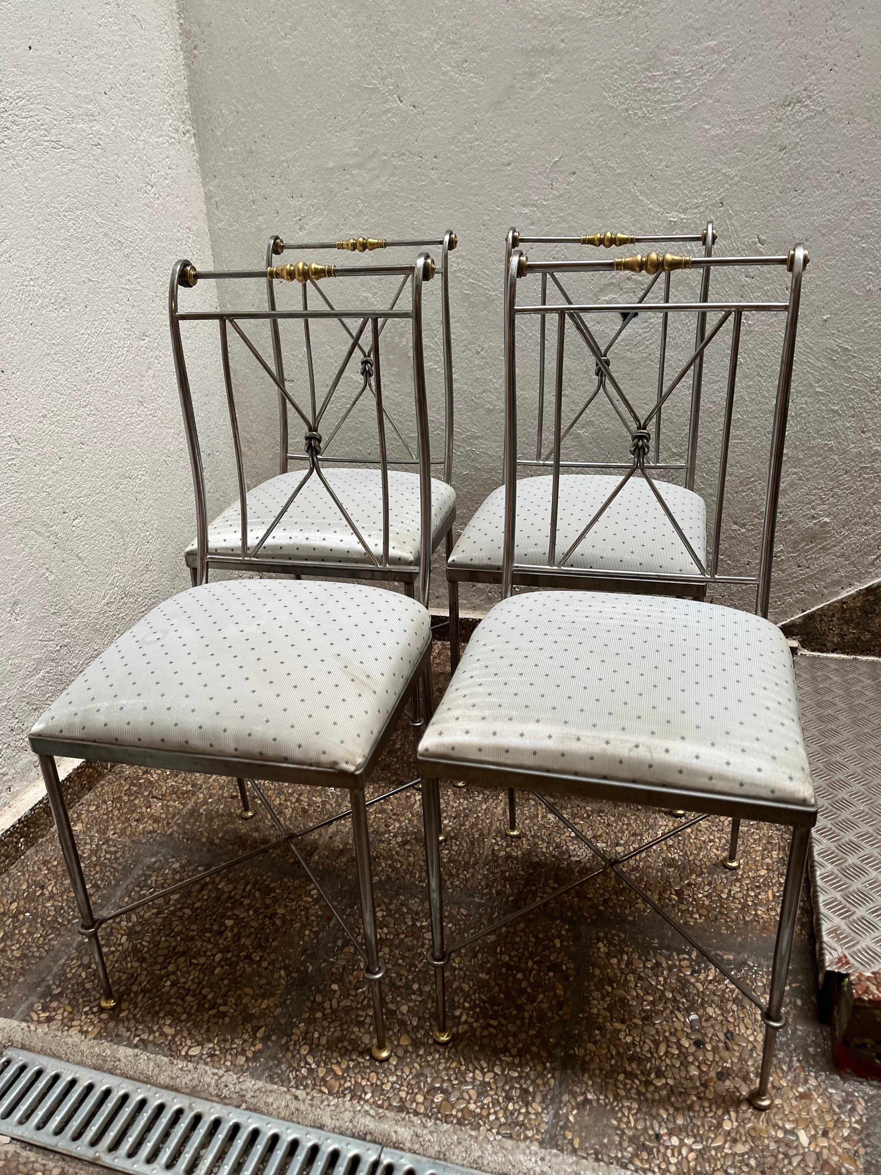 Mid Century Modern Set of Four Steel and Brass Chairs by Alberto Orlandi For Sale 13