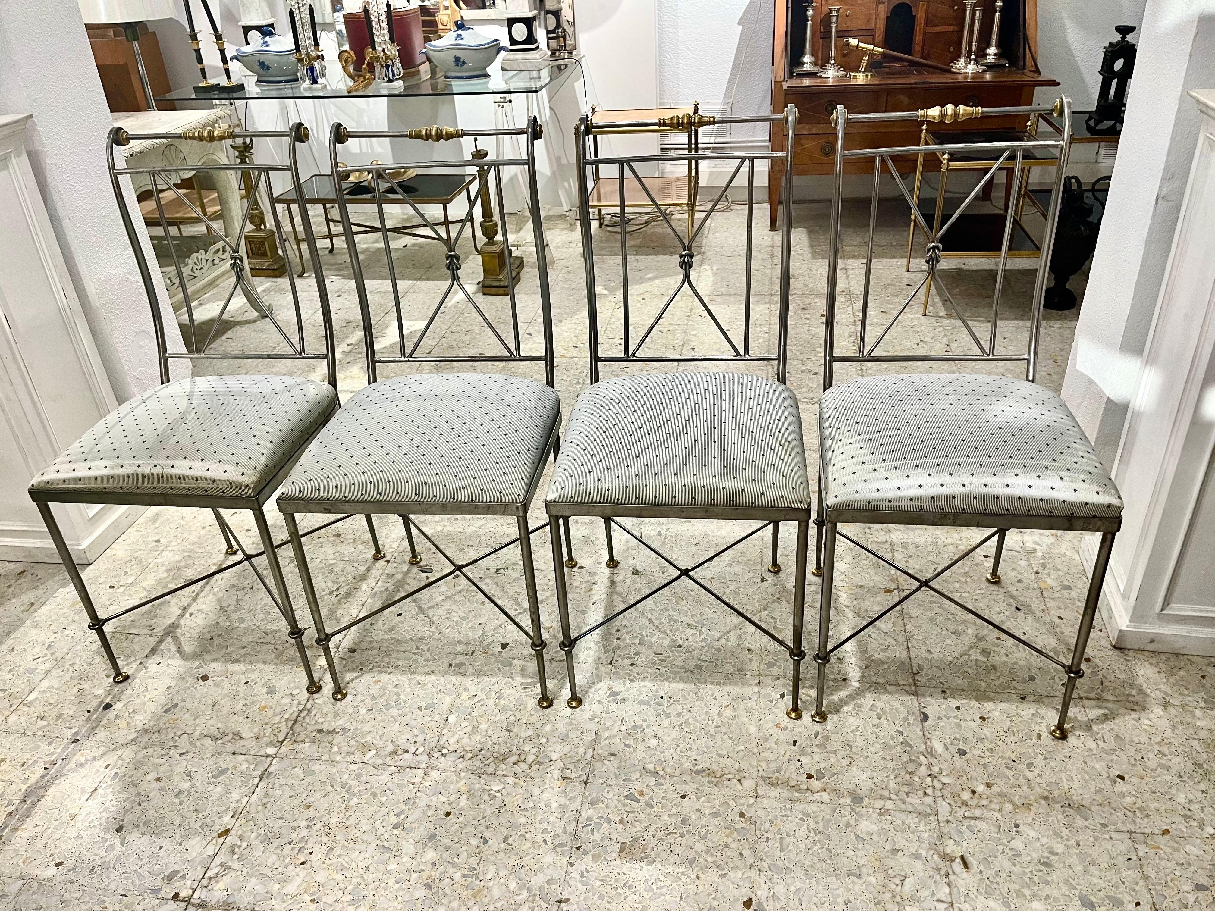 Mid Century Modern Set of Four Steel and Brass Chairs by Alberto Orlandi For Sale 14