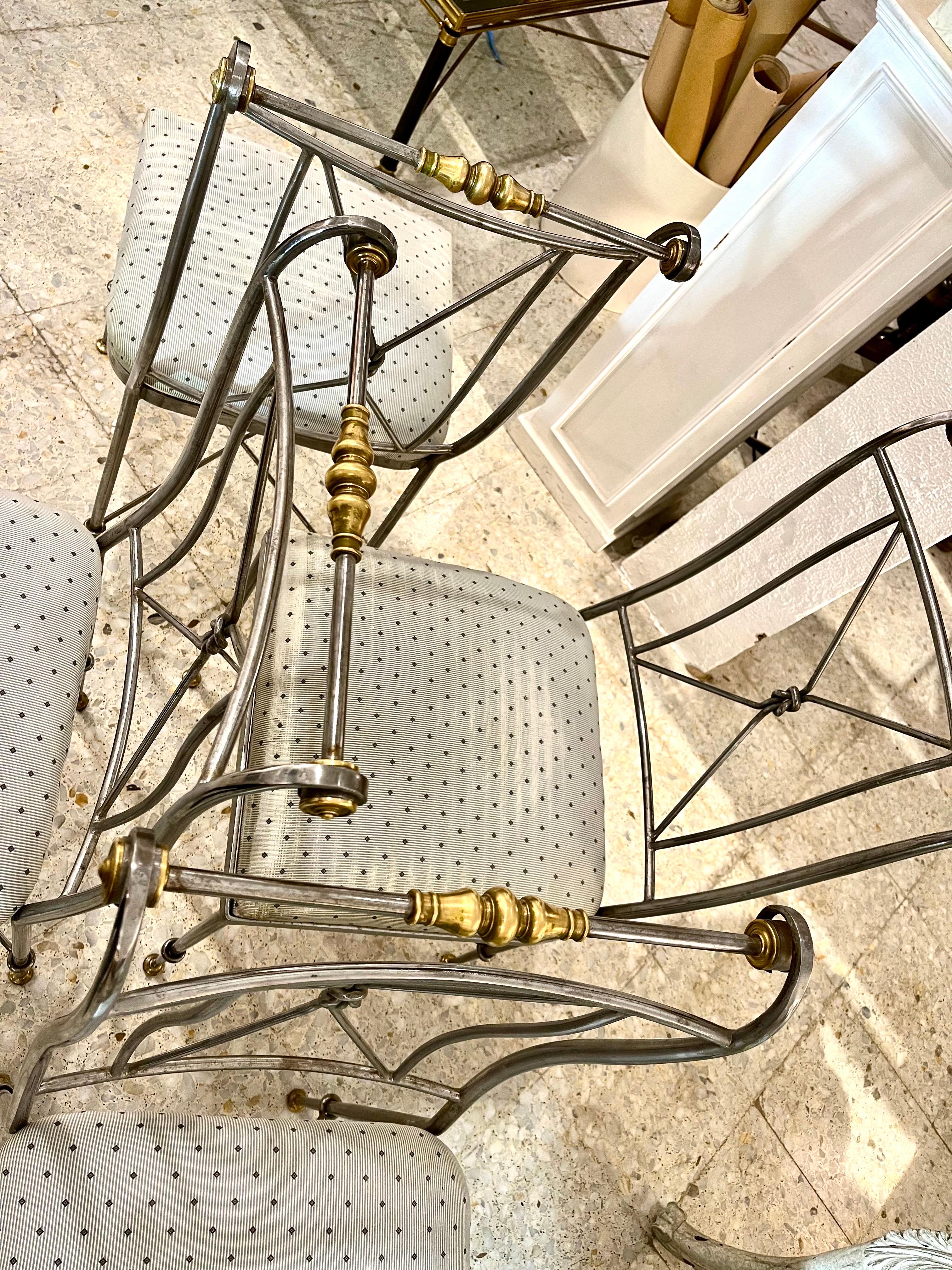 Italian Mid Century Modern Set of Four Steel and Brass Chairs by Alberto Orlandi For Sale