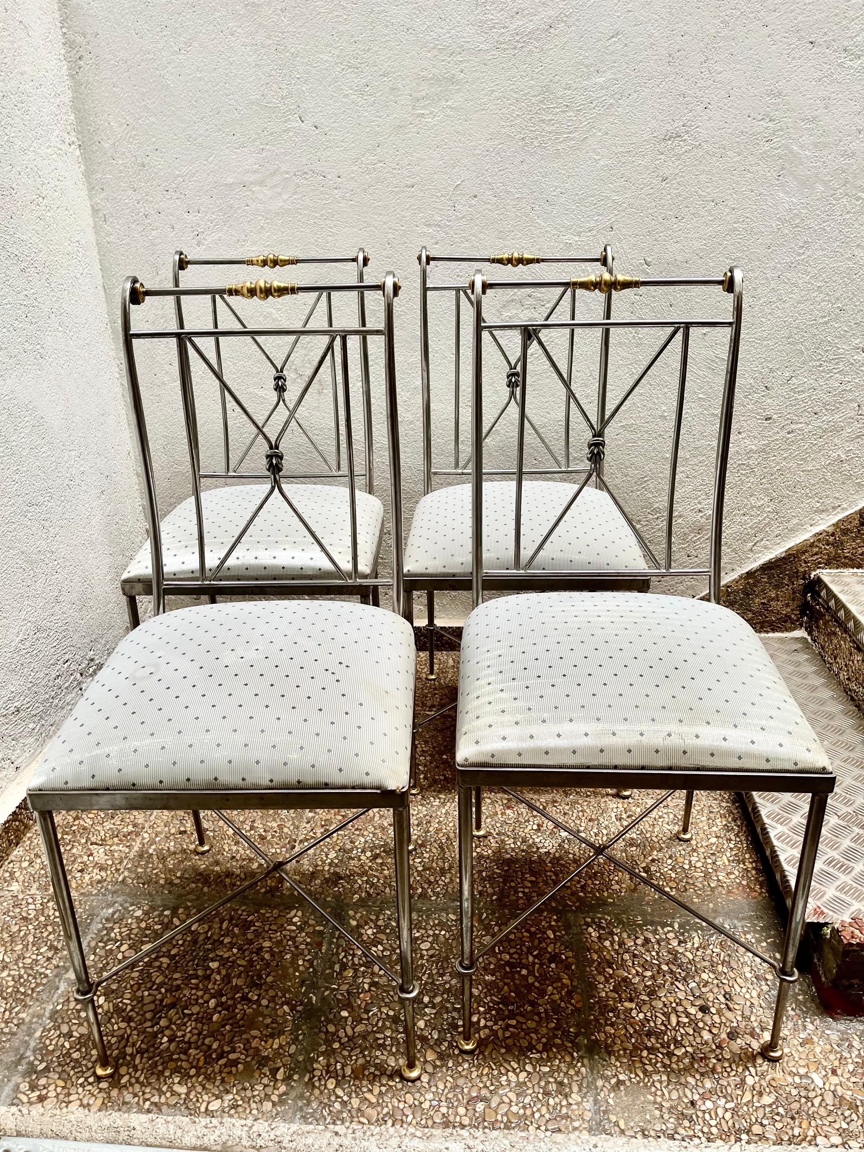 Mid Century Modern Set of Four Steel and Brass Chairs by Alberto Orlandi For Sale 1