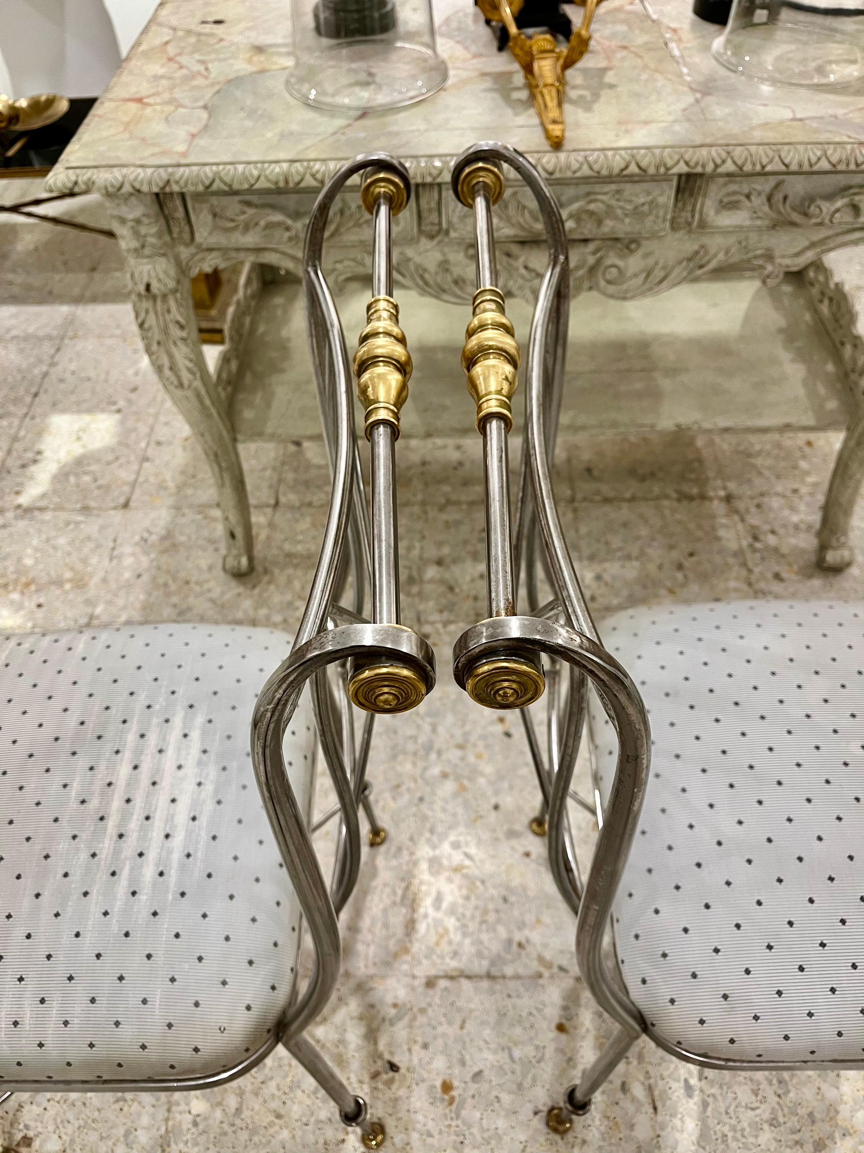 Mid Century Modern Set of Four Steel and Brass Chairs by Alberto Orlandi For Sale 2