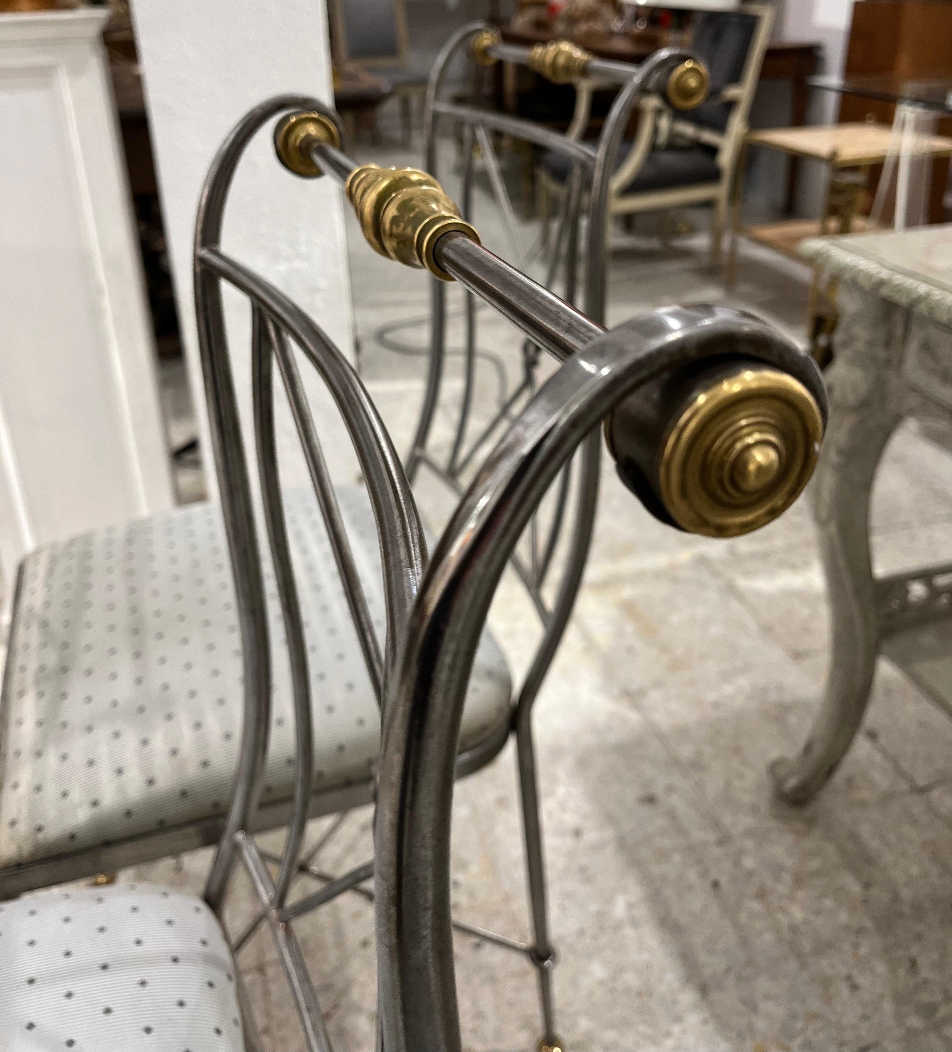 Mid Century Modern Set of Four Steel and Brass Chairs by Alberto Orlandi For Sale 3