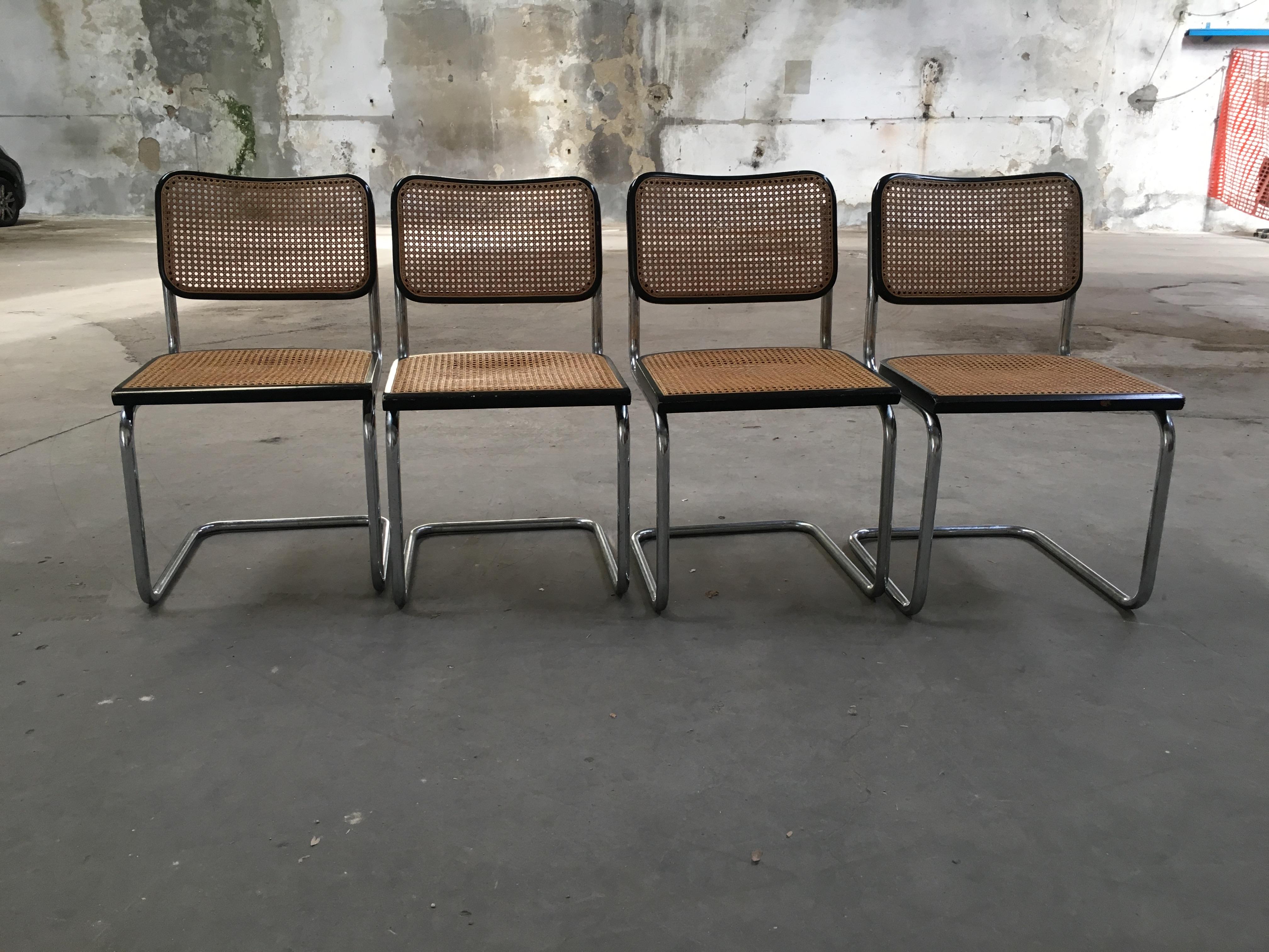 Mid-Century Modern Set of Italian Black and Cane 