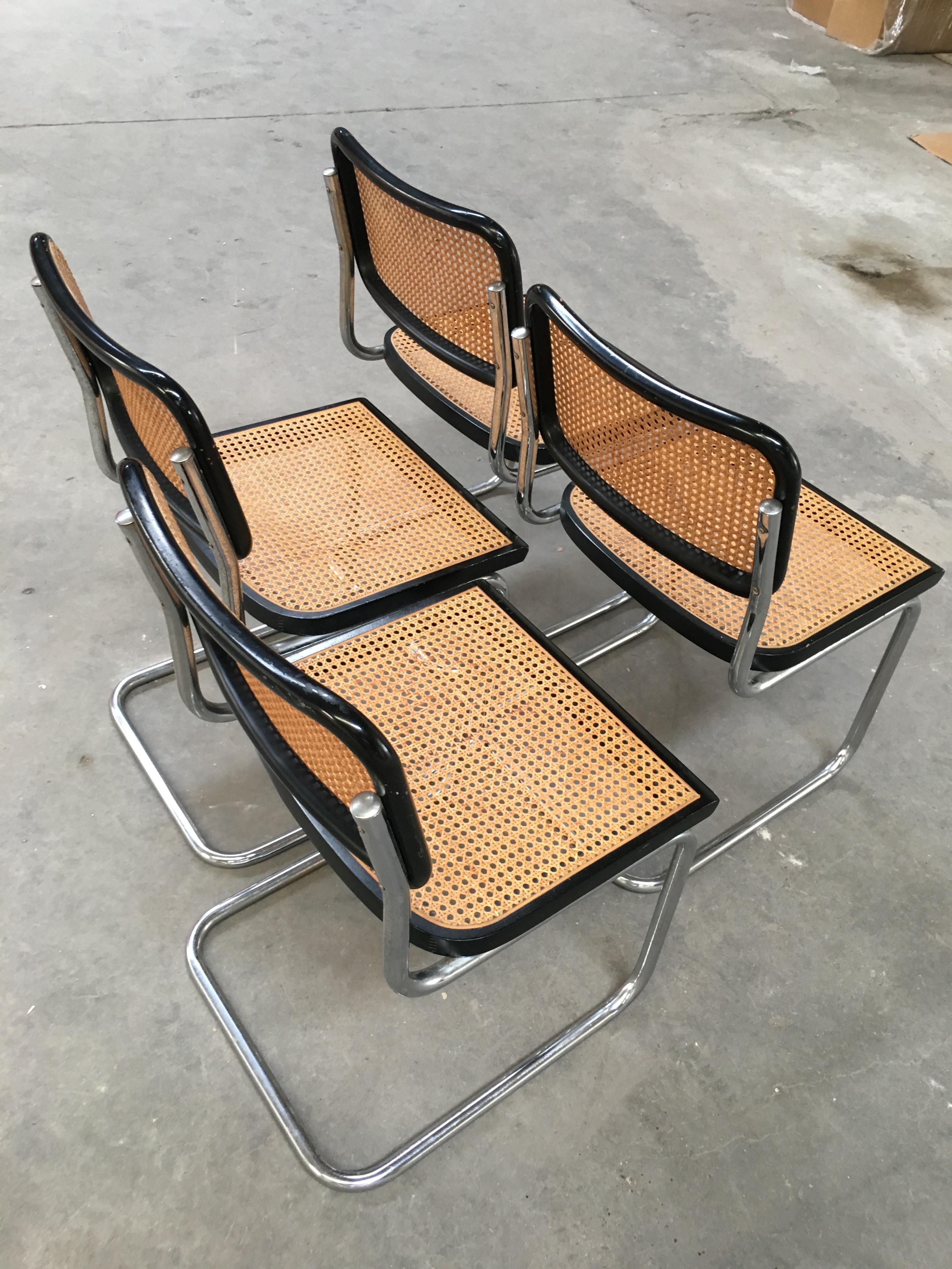 Mid-Century Modern Set of Italian Black and Cane 