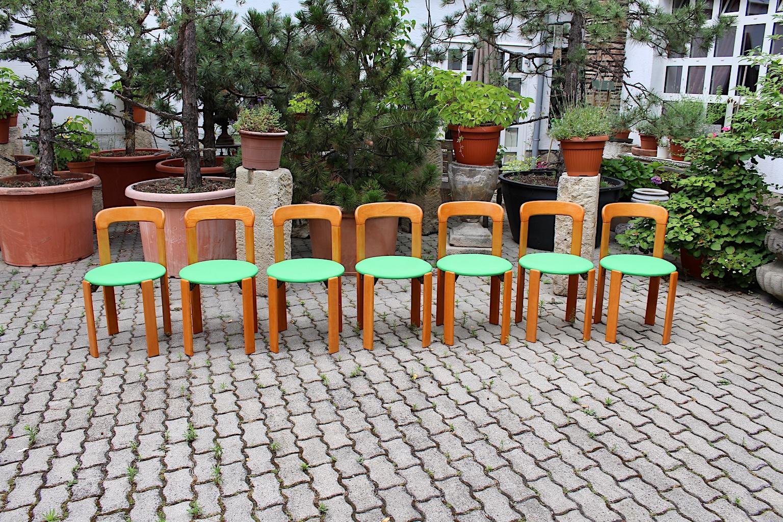 Mid-Century Modern Set of Seven Brown Wood Dining Room Chairs by Bruno Rey 1970s In Good Condition In Vienna, AT