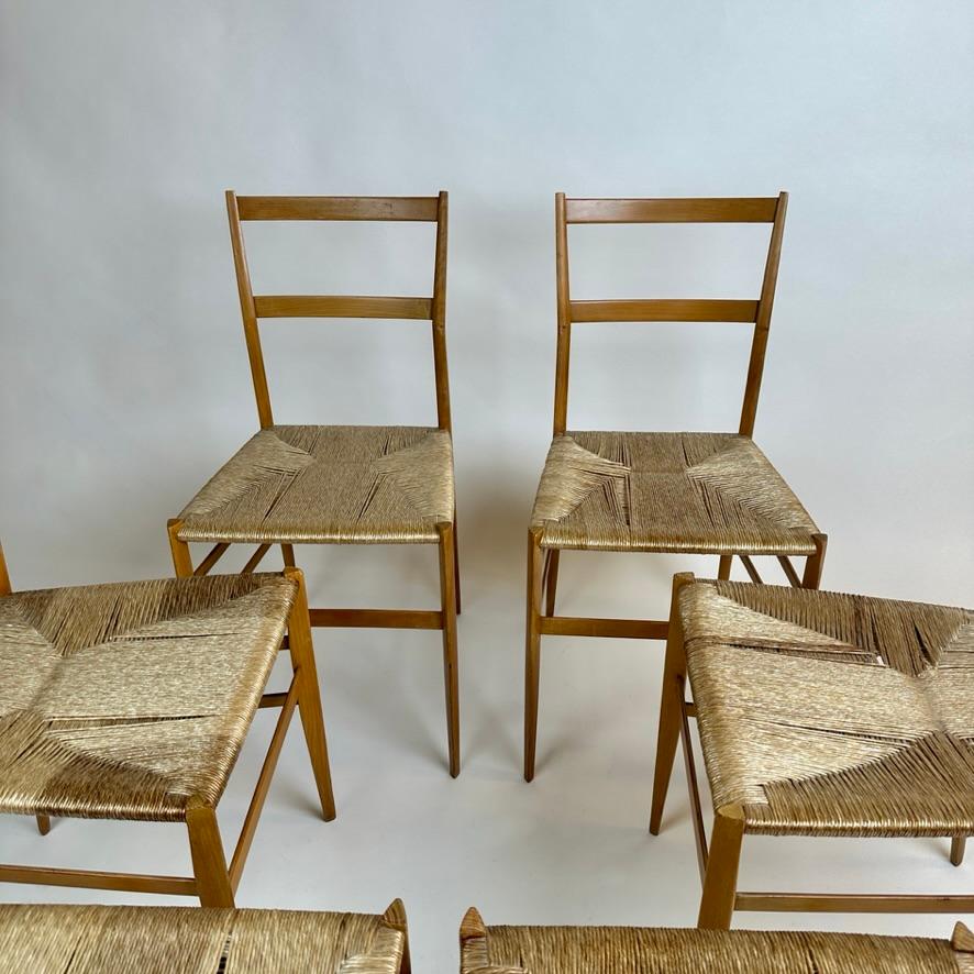 Mid-20th Century Mid-Century Modern Set of Six Ash Wood 699 Superleggera Chairs by Gio Ponti  For Sale